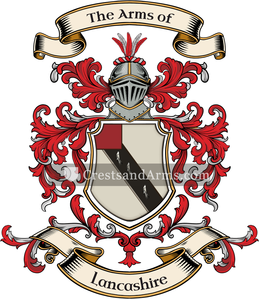 The Lancashire coat of arms, drawn from the recorded blazon