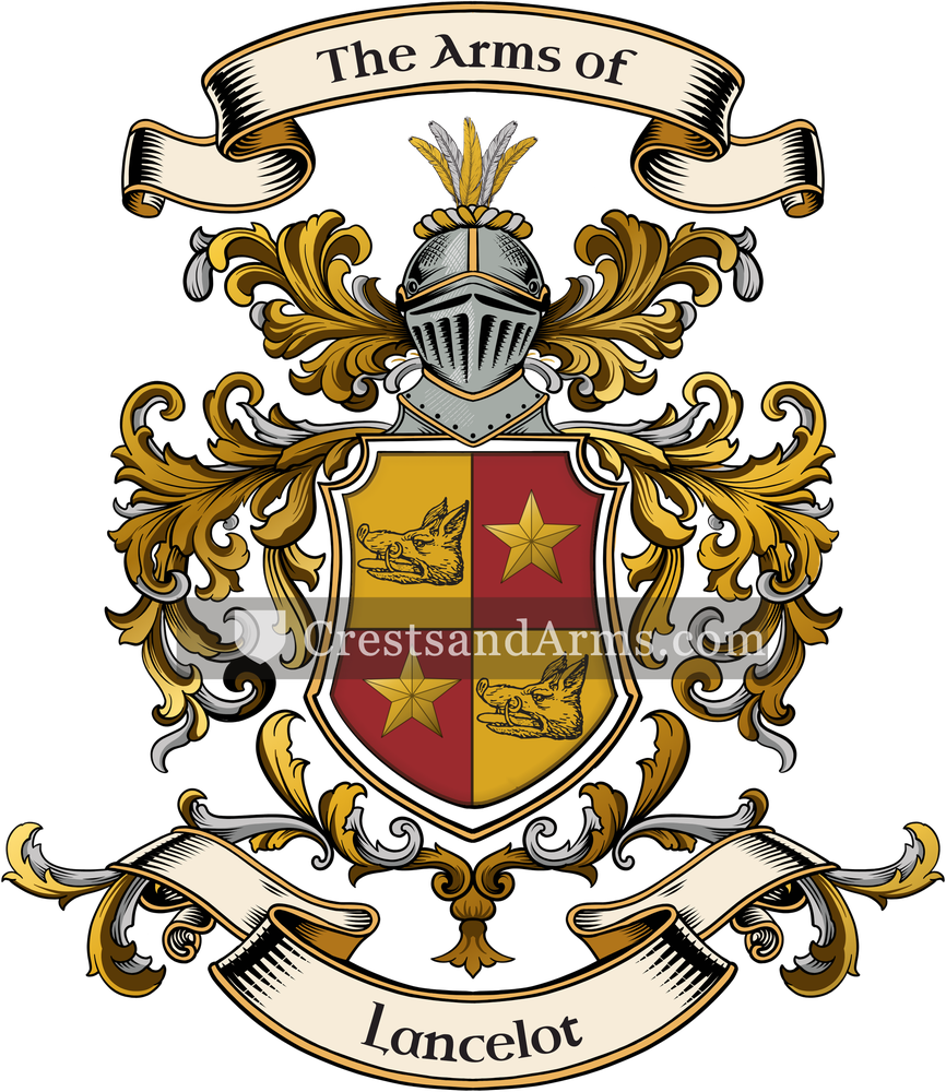 The Lancelot coat of arms, drawn from the recorded blazon
