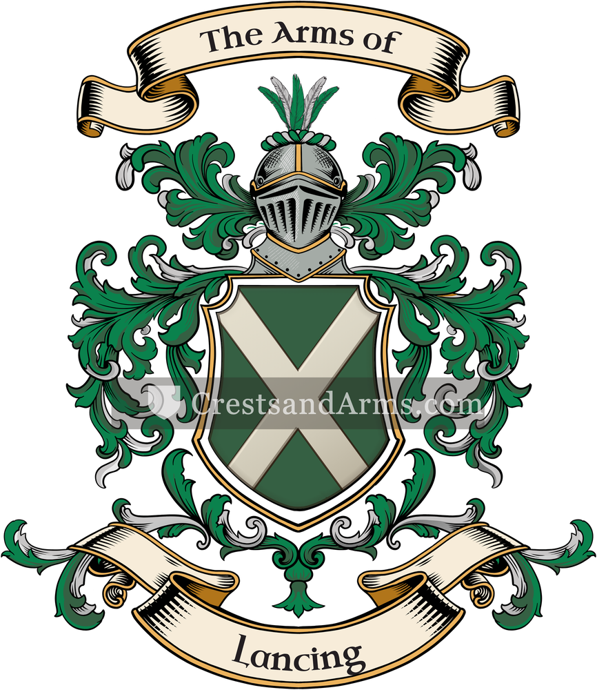 The Lancing coat of arms, drawn from the recorded blazon