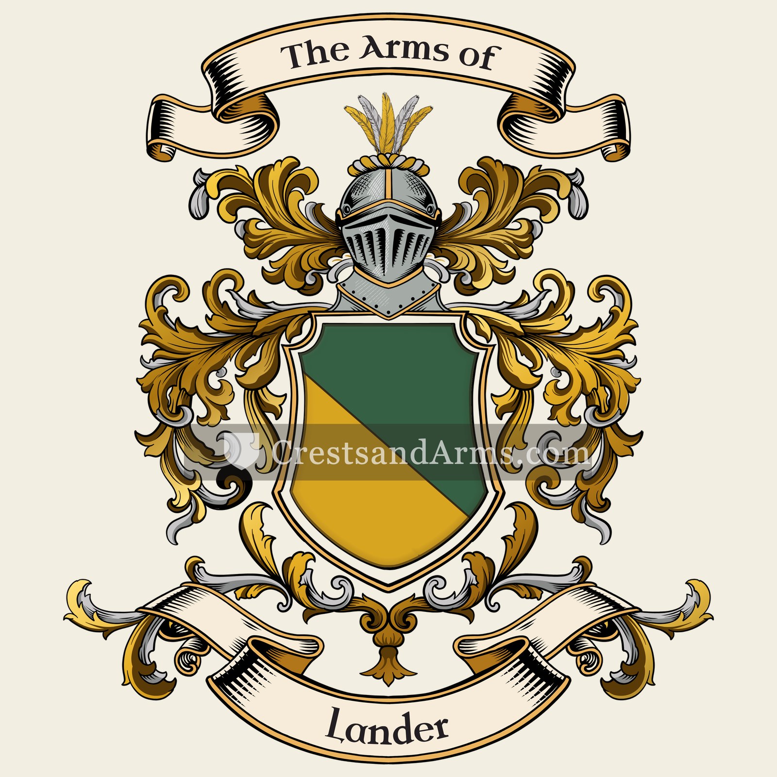 The Lander coat of arms, drawn from the recorded blazon