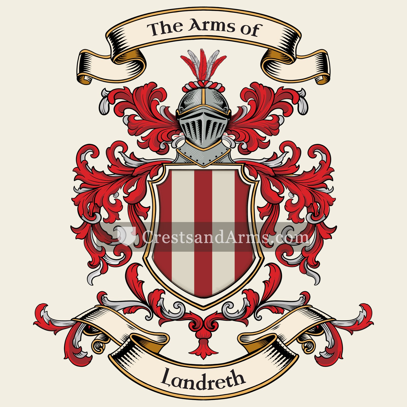 The Landreth coat of arms, drawn from the recorded blazon