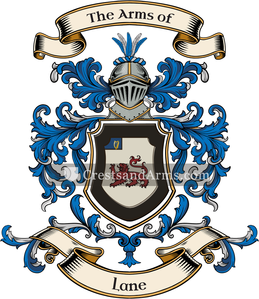 The Lane coat of arms, drawn from the recorded blazon