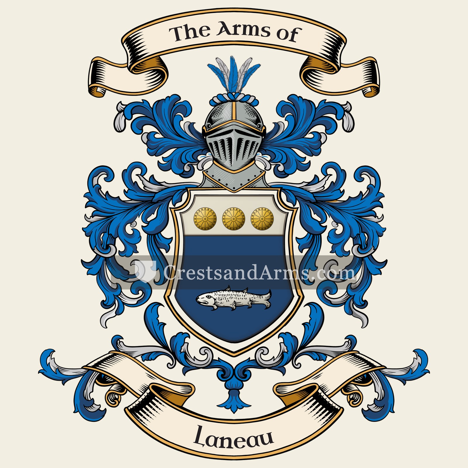 The Laneau coat of arms, drawn from the recorded blazon