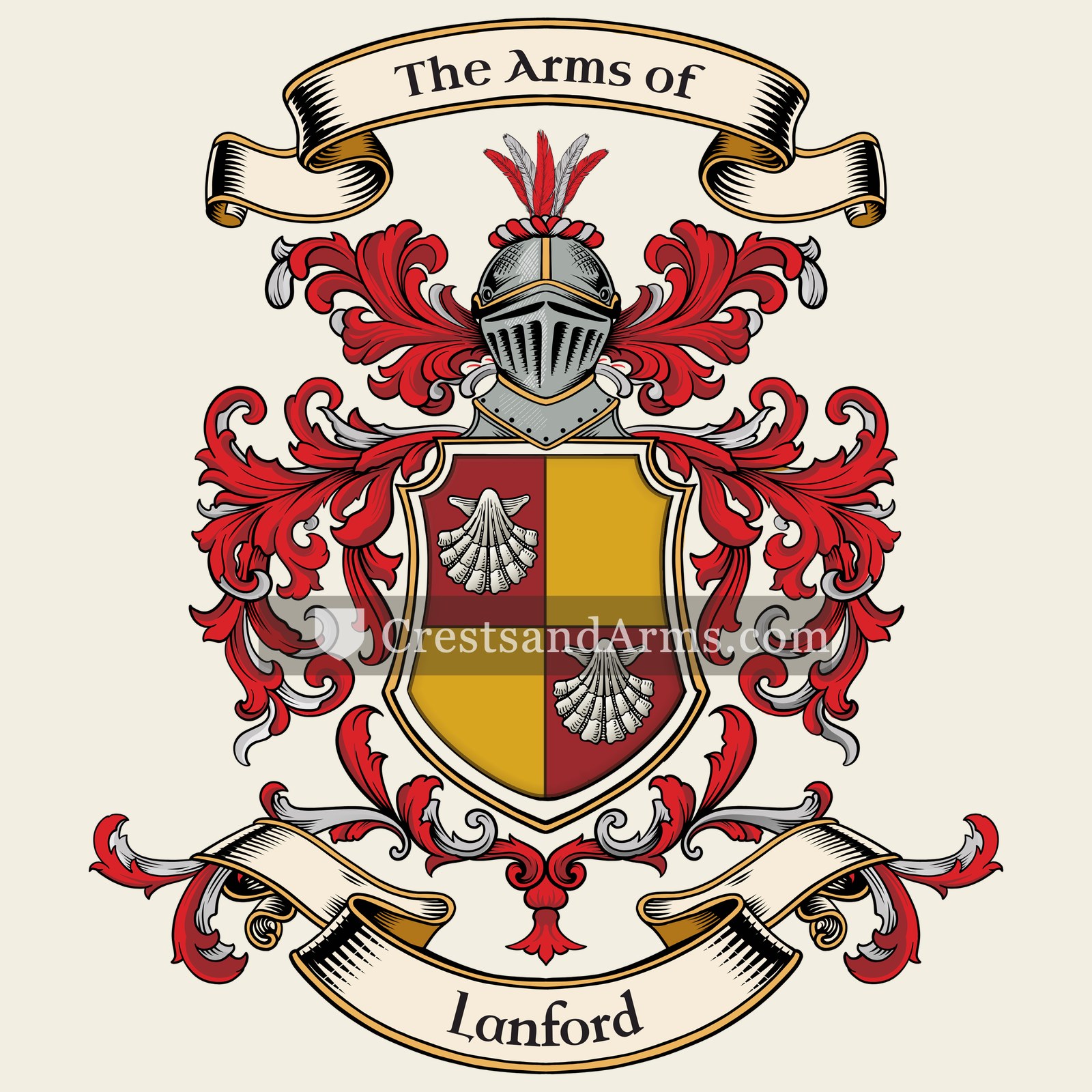The Lanford coat of arms, drawn from the recorded blazon