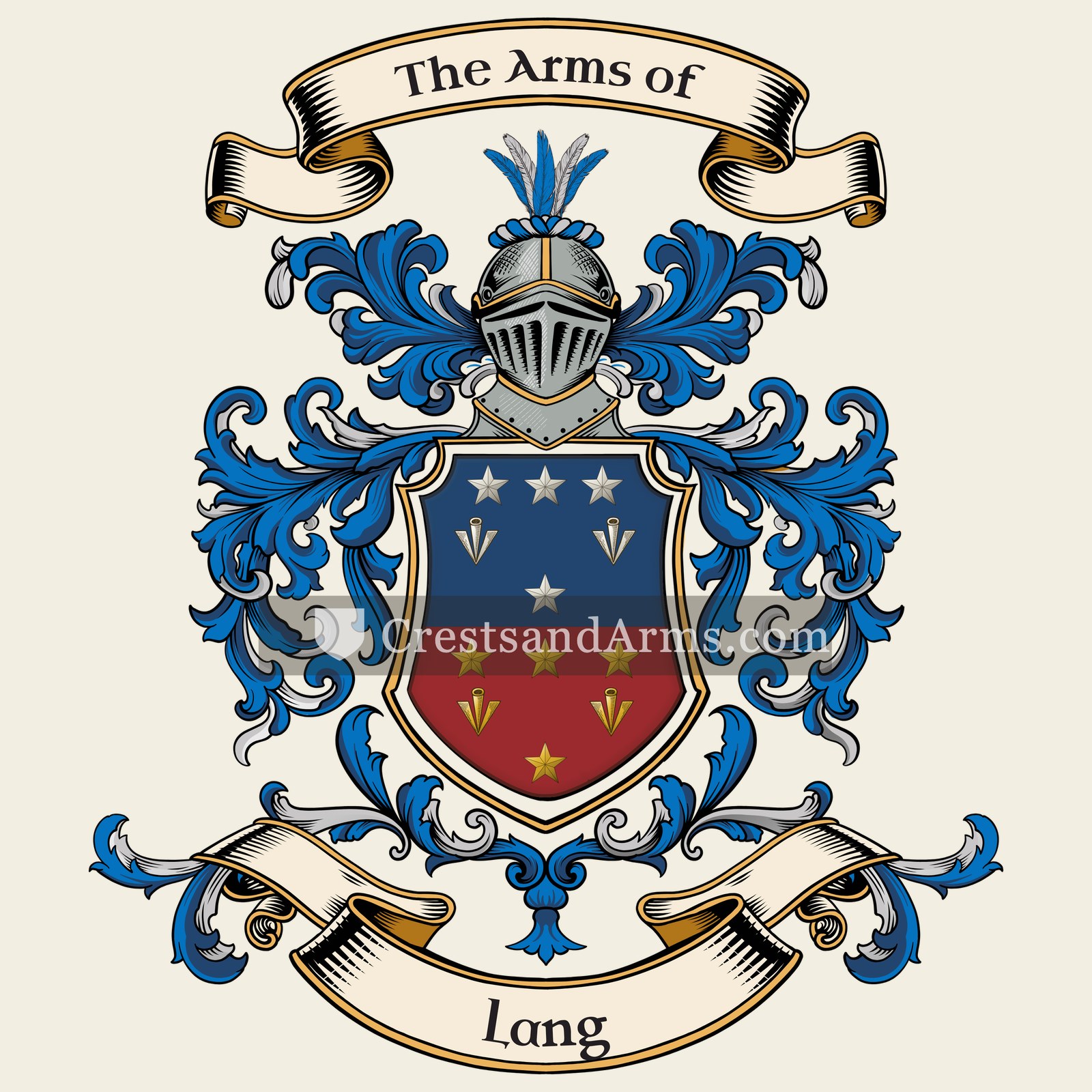 The Lang coat of arms, drawn from the recorded blazon