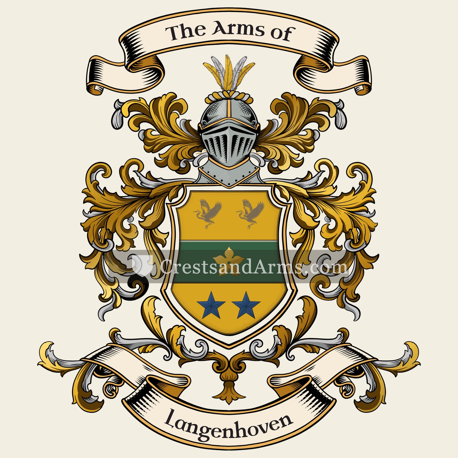 The Langenhoven coat of arms, drawn from the recorded blazon