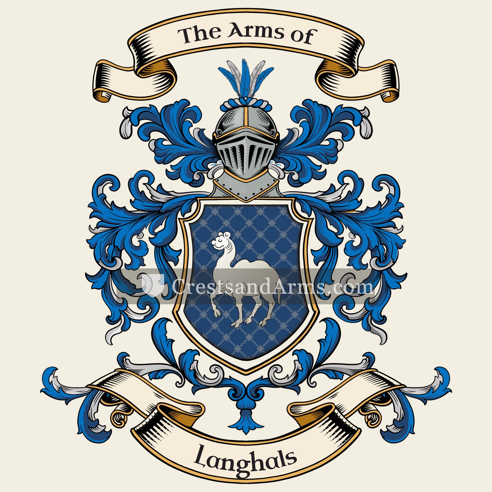 The Langhals coat of arms, drawn from the recorded blazon