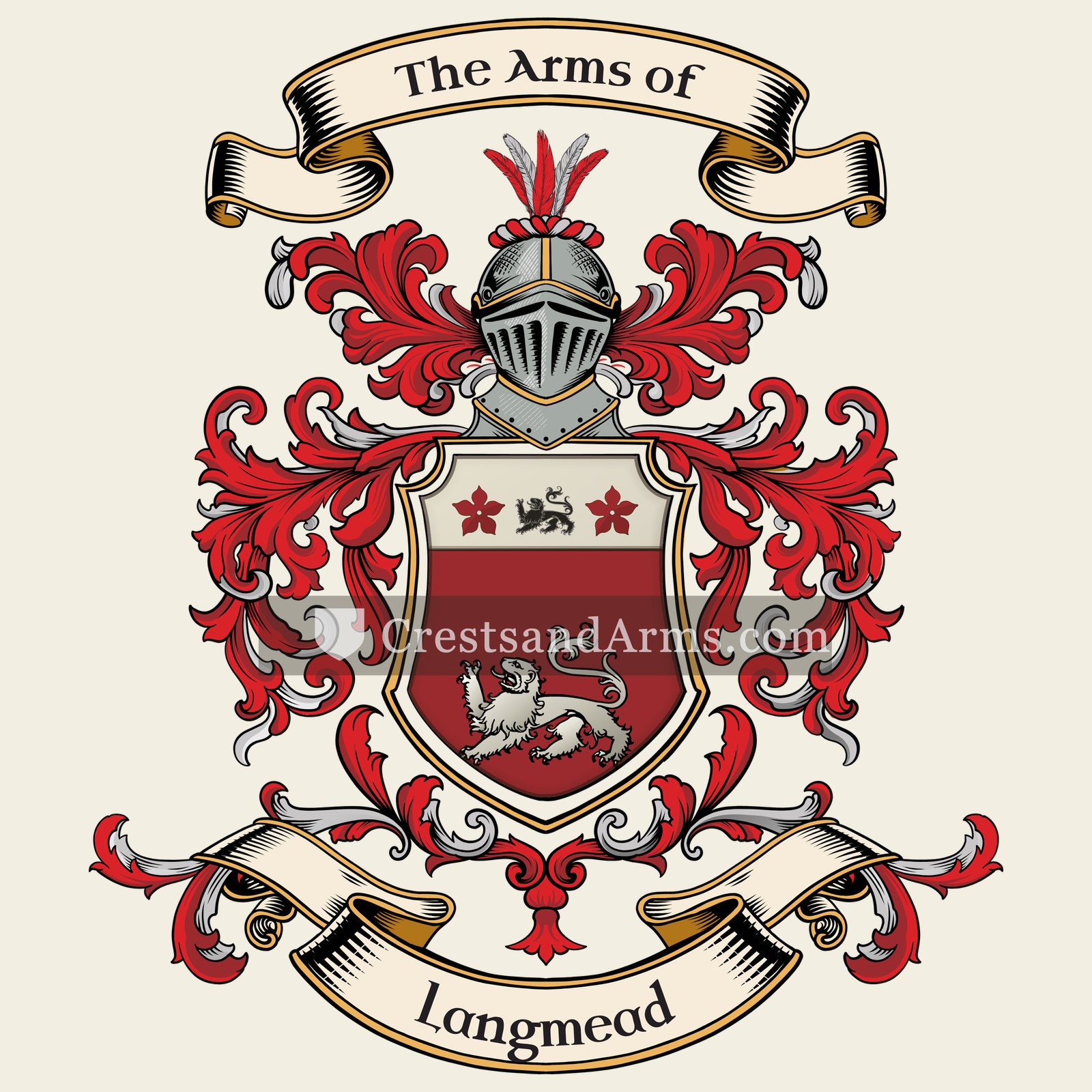 The Langmead coat of arms, drawn from the recorded blazon