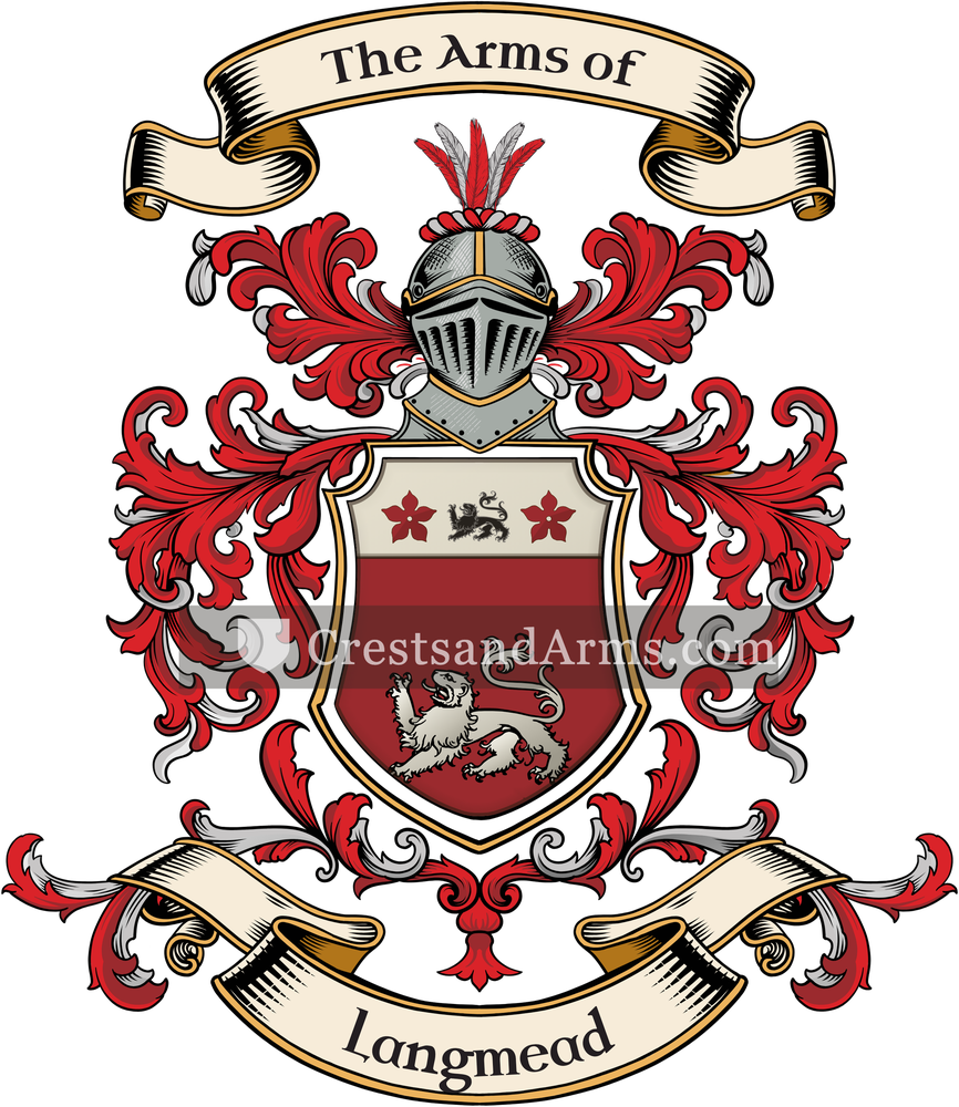 The Langmead coat of arms, drawn from the recorded blazon
