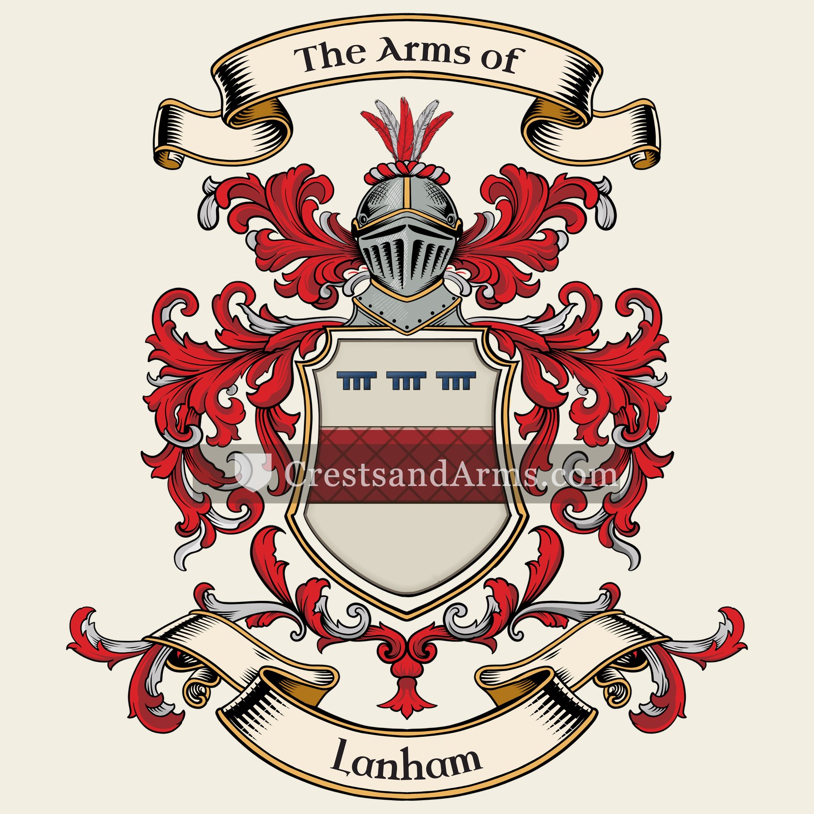The Lanham coat of arms, drawn from the recorded blazon