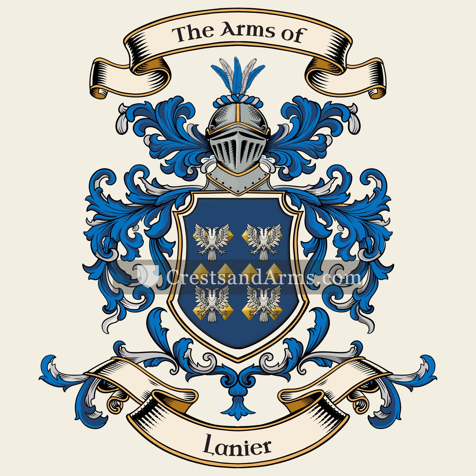 The Lanier coat of arms, drawn from the recorded blazon