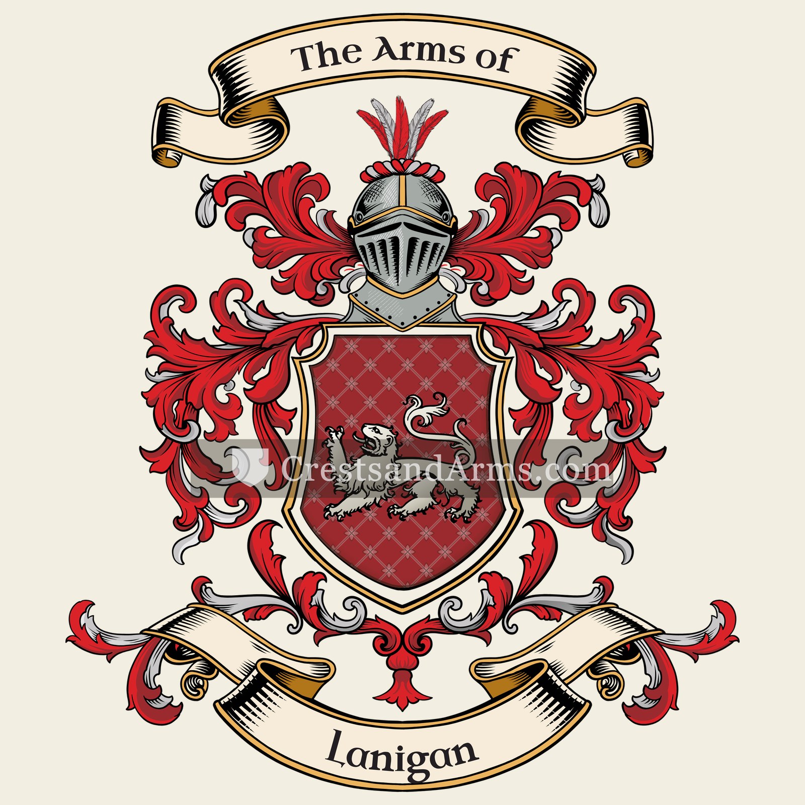The Lanigan coat of arms, drawn from the recorded blazon