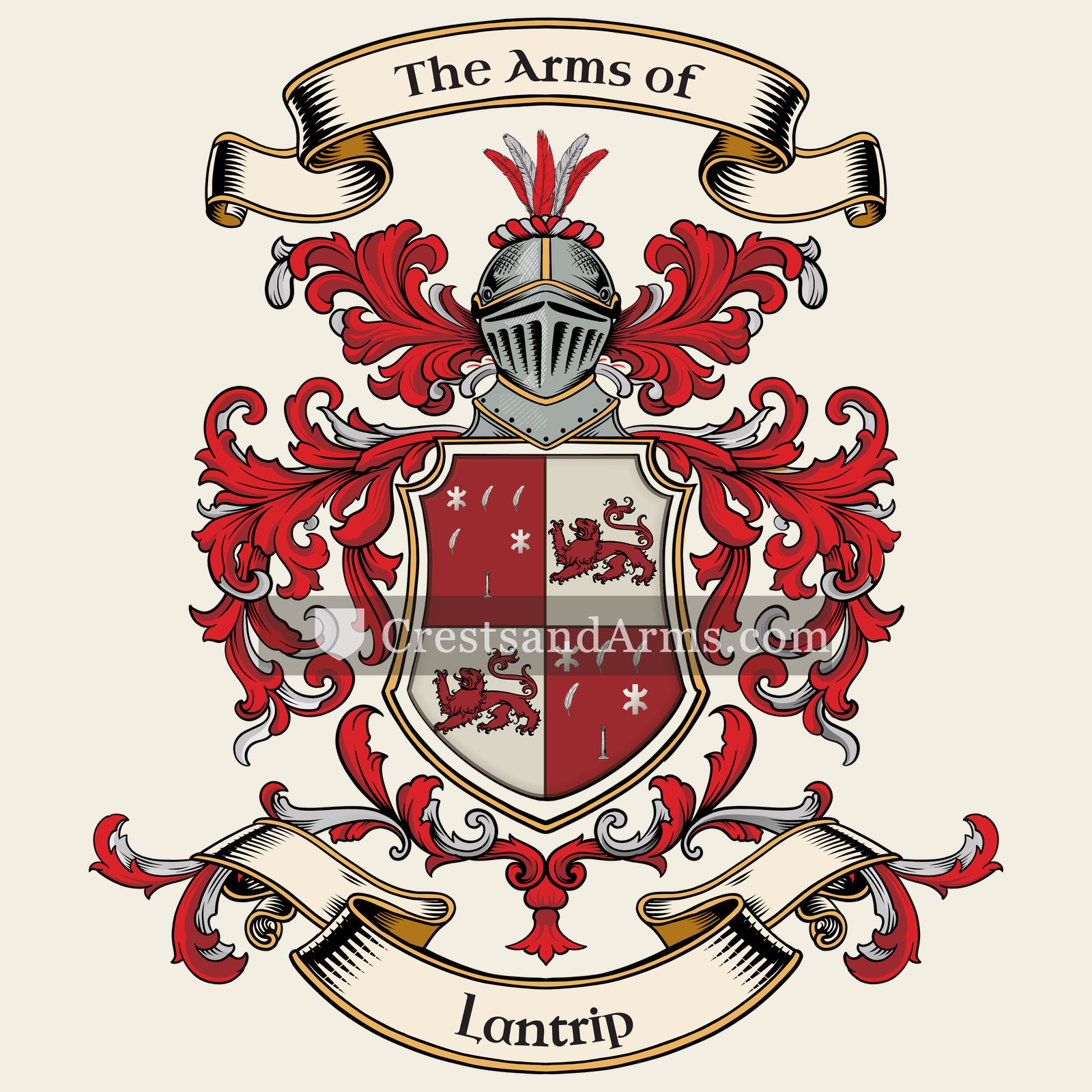 The Lantrip coat of arms, drawn from the recorded blazon