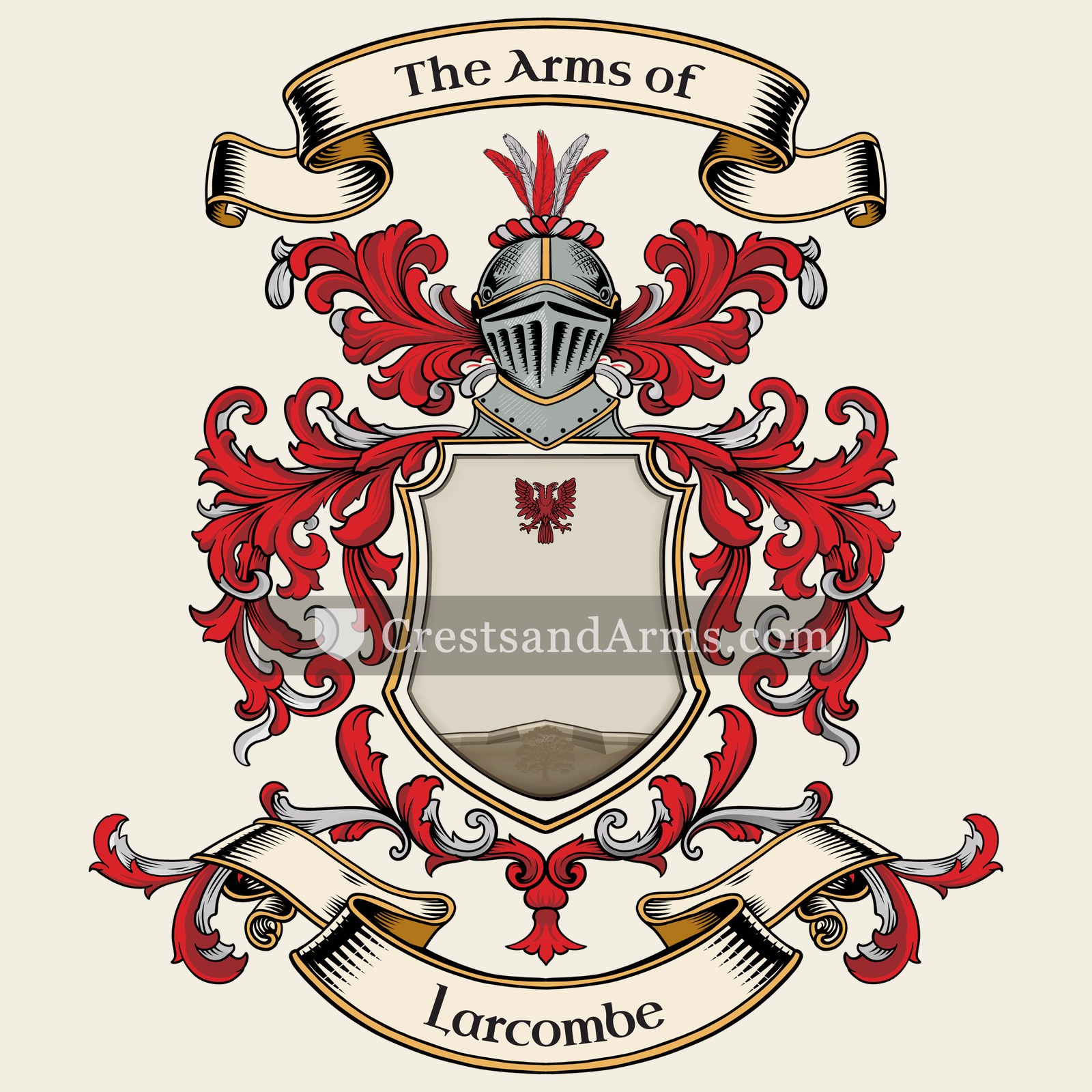 The Larcombe coat of arms, drawn from the recorded blazon