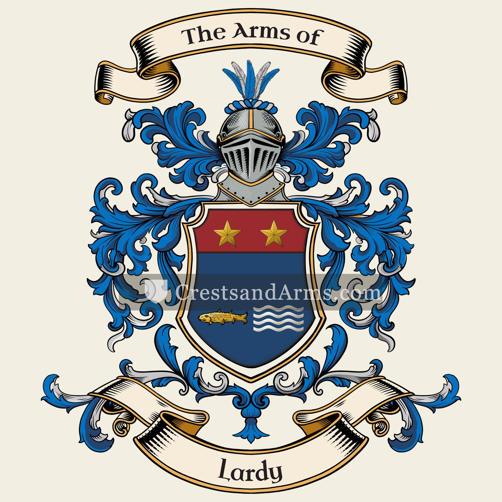 The Lardy coat of arms, drawn from the recorded blazon