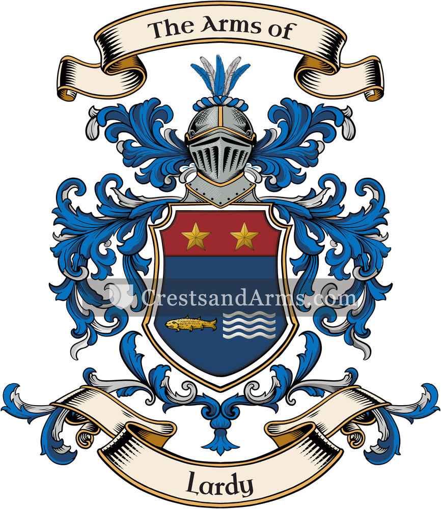 The Lardy coat of arms, drawn from the recorded blazon
