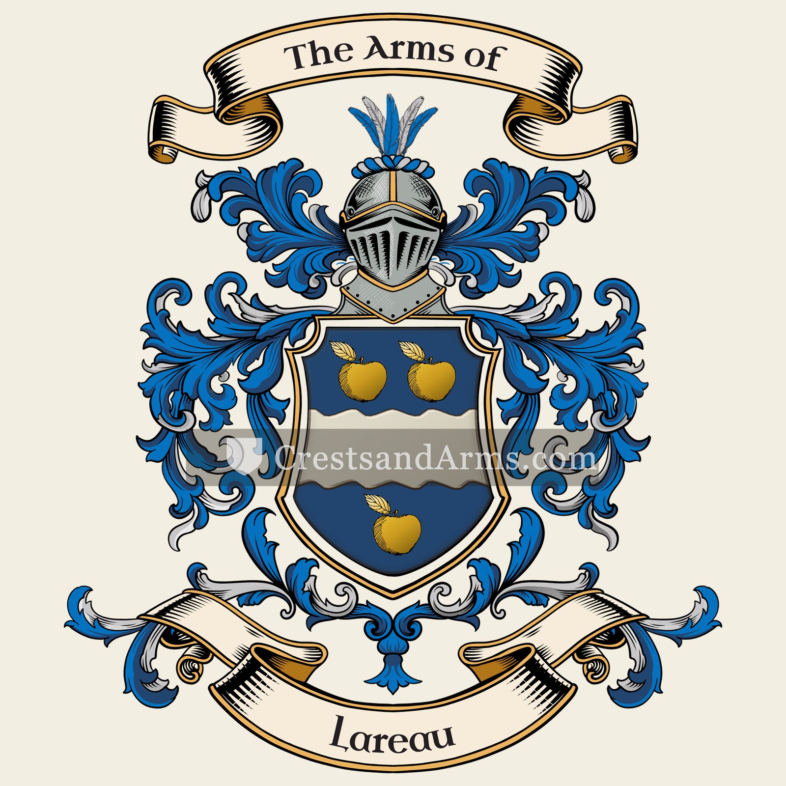 The Lareau coat of arms, drawn from the recorded blazon