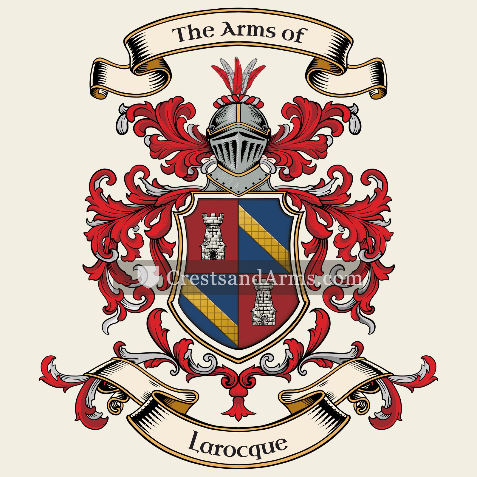 The Larocque coat of arms, drawn from the recorded blazon