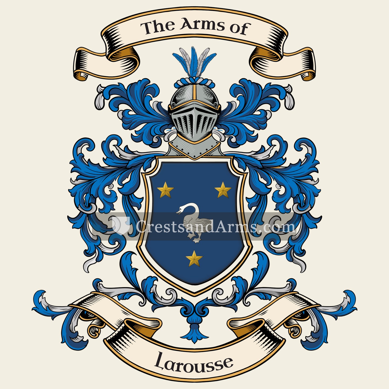 The Larousse coat of arms, drawn from the recorded blazon