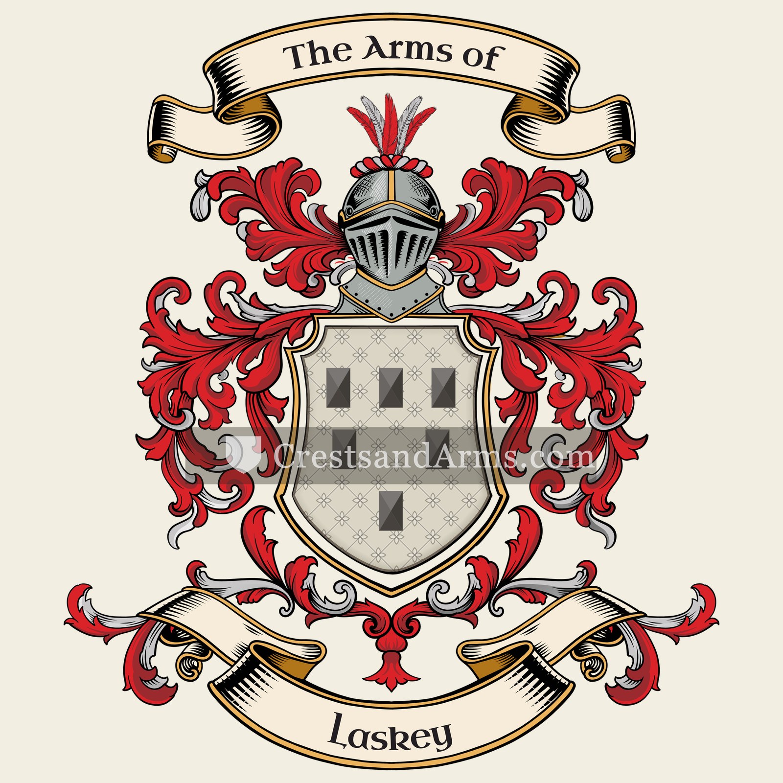 The Laskey coat of arms, drawn from the recorded blazon