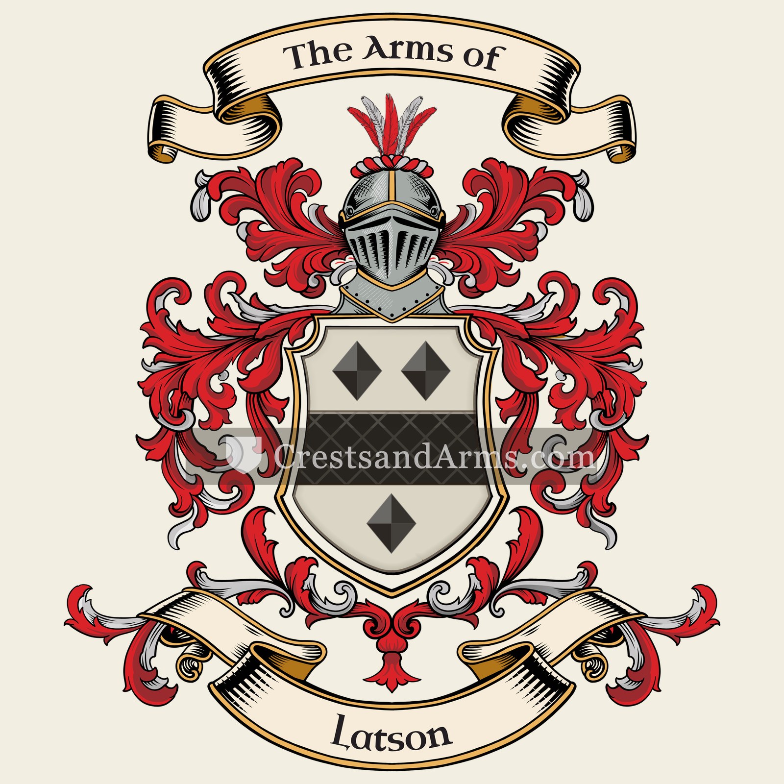 The Latson coat of arms, drawn from the recorded blazon
