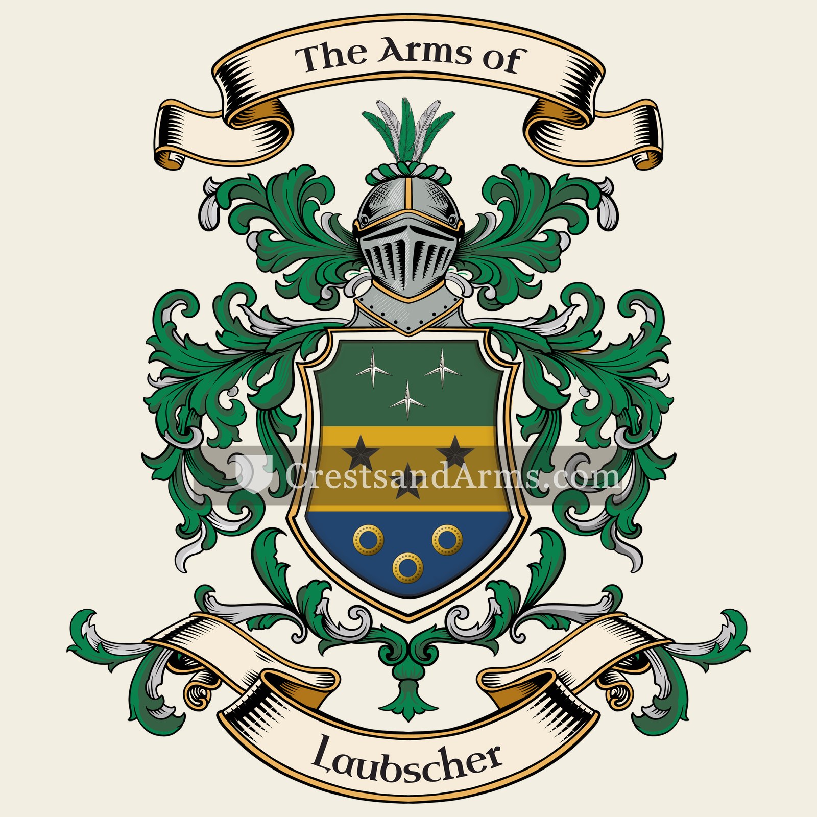 The Laubscher coat of arms, drawn from the recorded blazon