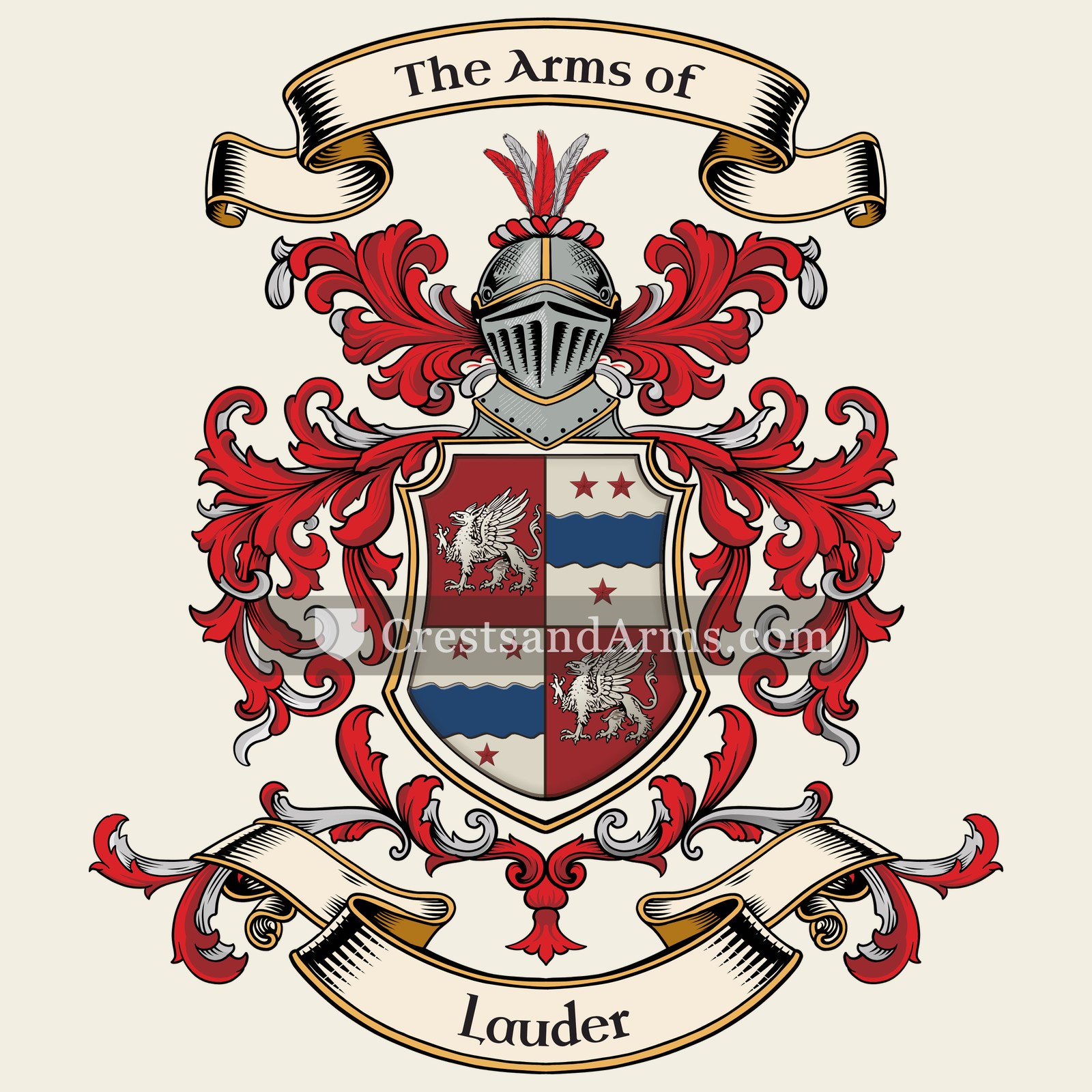 The Lauder coat of arms, drawn from the recorded blazon