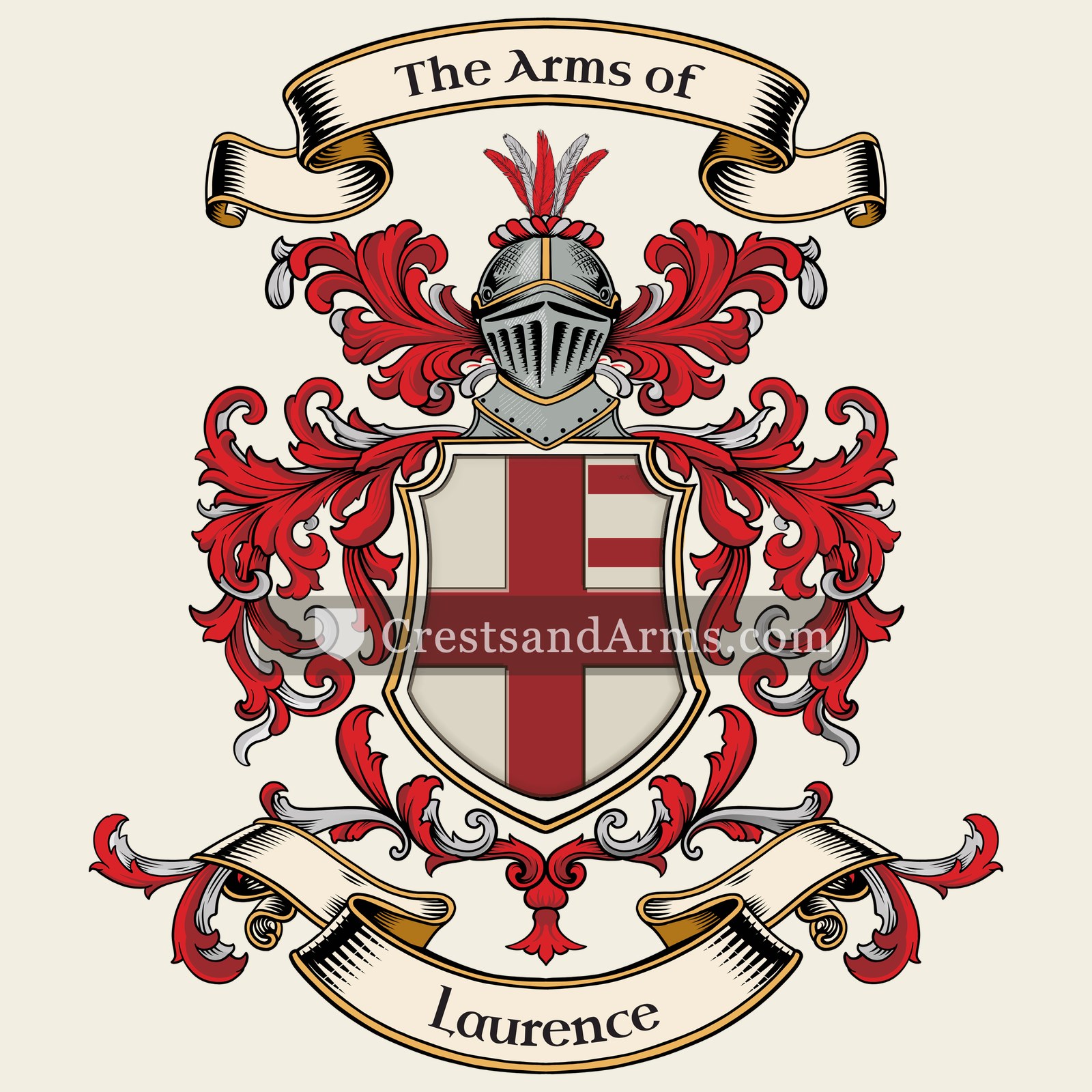 The Laurence coat of arms, drawn from the recorded blazon