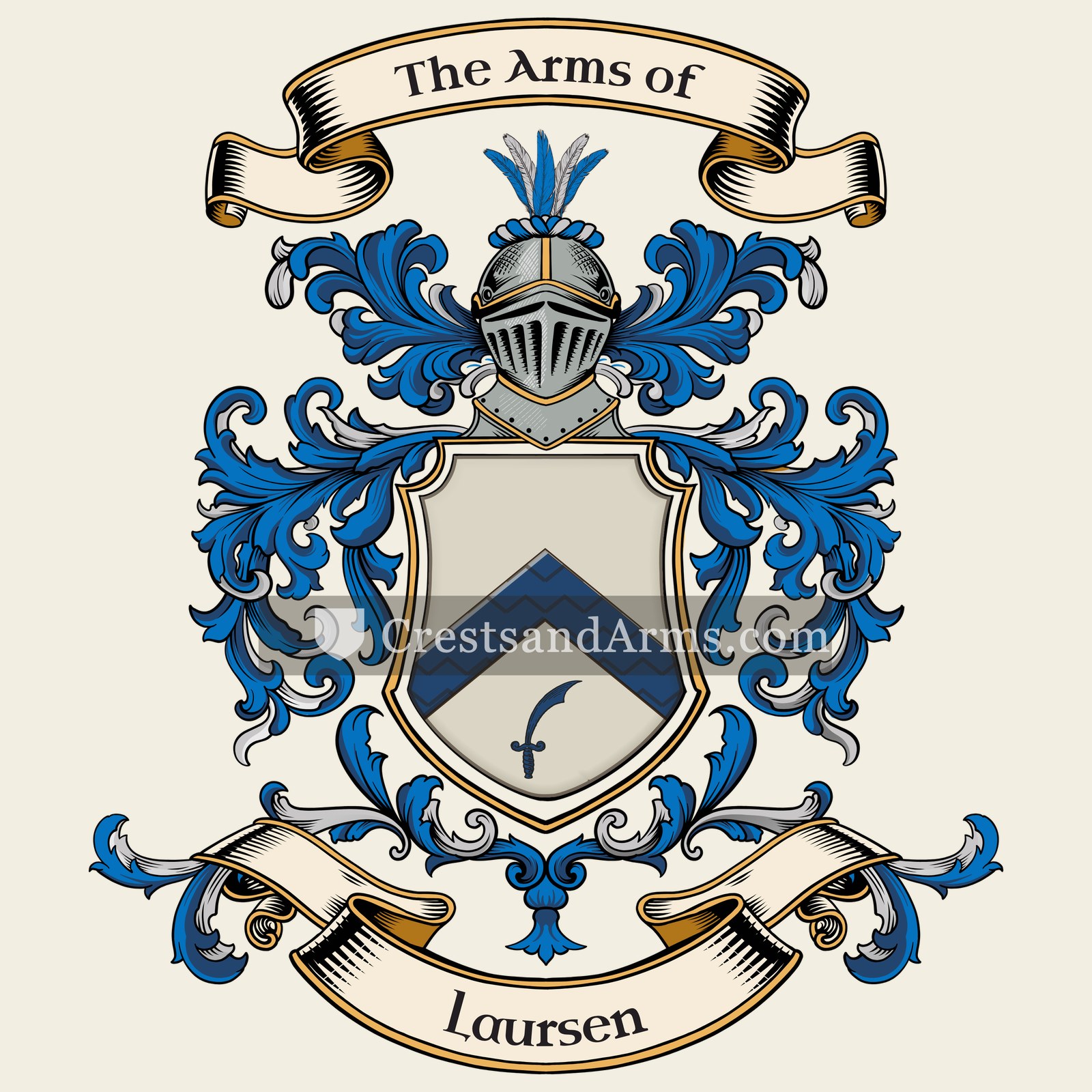 The Laursen coat of arms, drawn from the recorded blazon