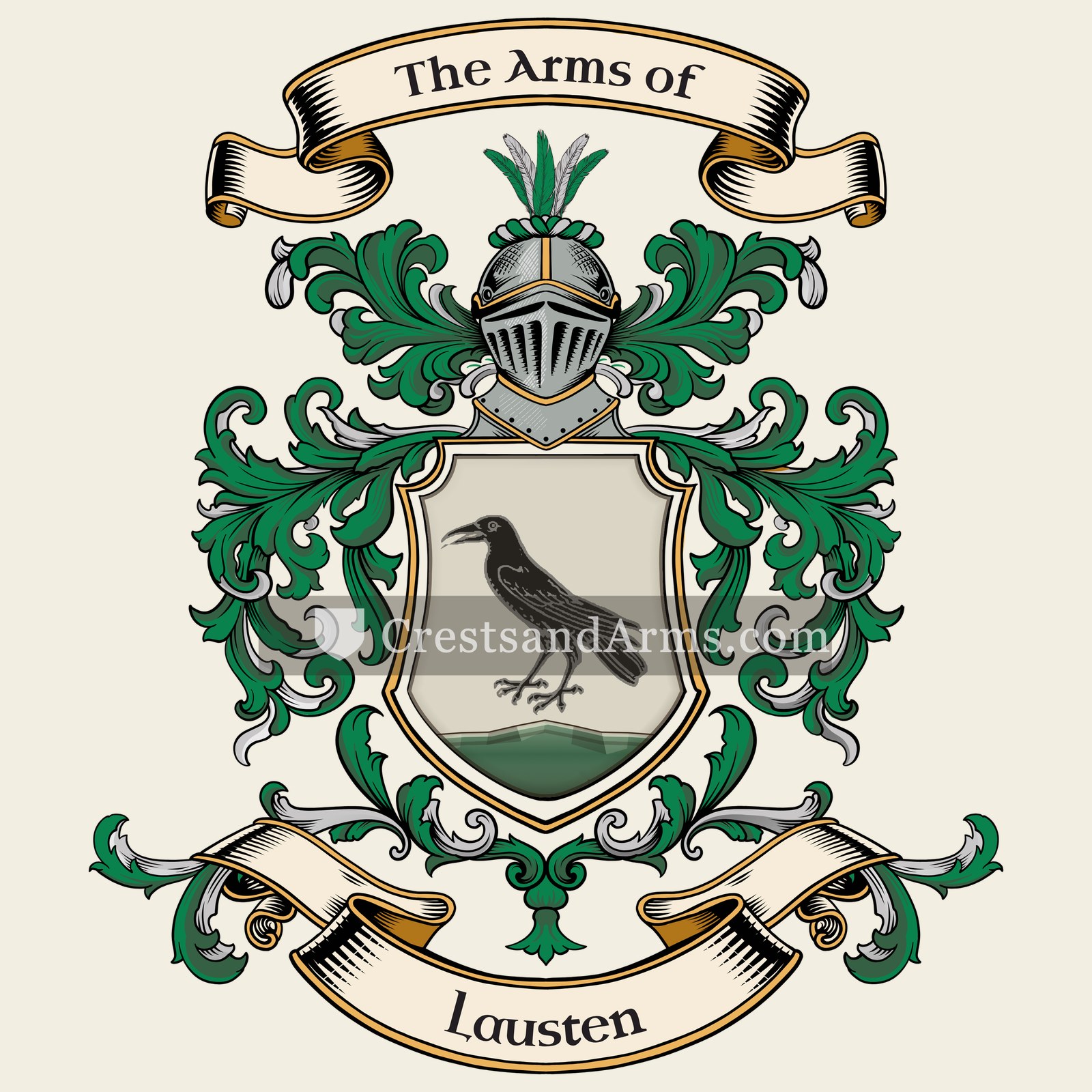 The Lausten coat of arms, drawn from the recorded blazon