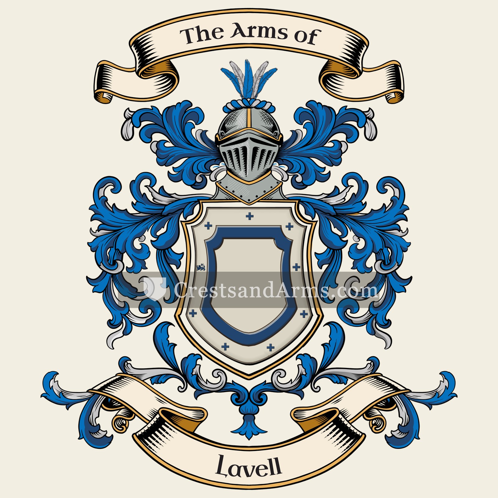 The Lavell coat of arms, drawn from the recorded blazon