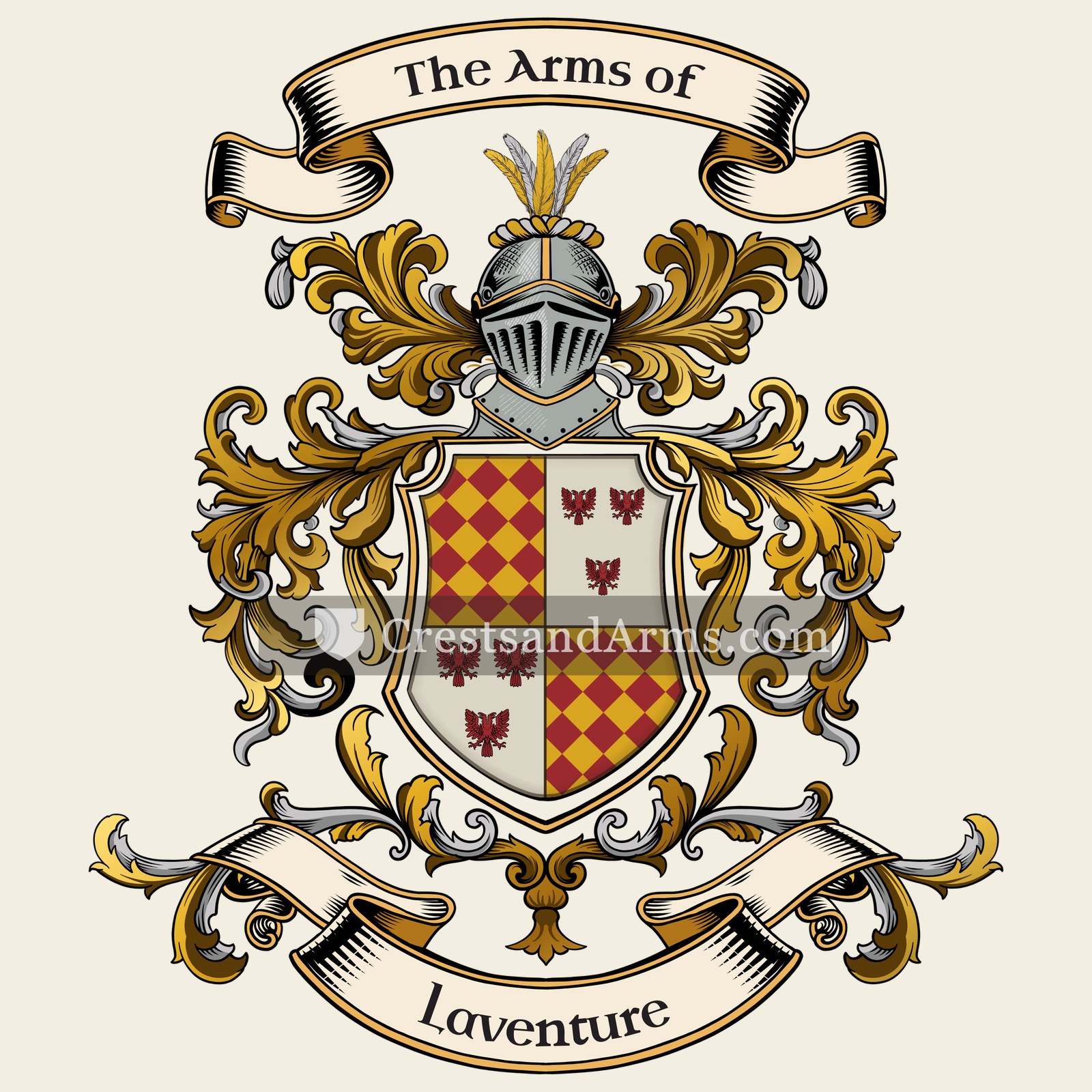 The Laventure coat of arms, drawn from the recorded blazon