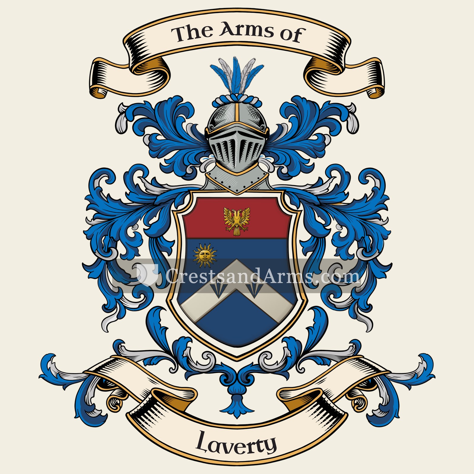 The Laverty coat of arms, drawn from the recorded blazon