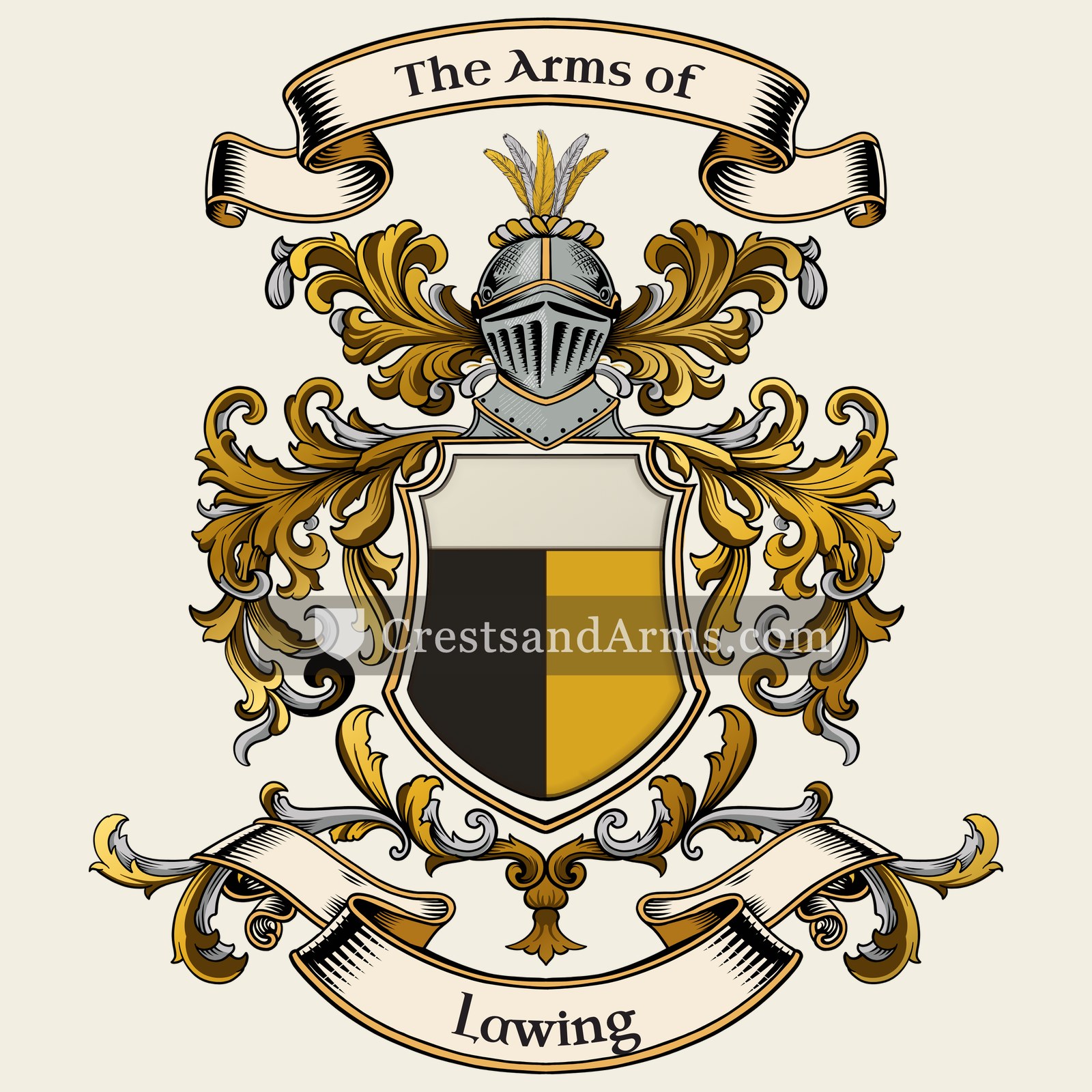 The Lawing coat of arms, drawn from the recorded blazon