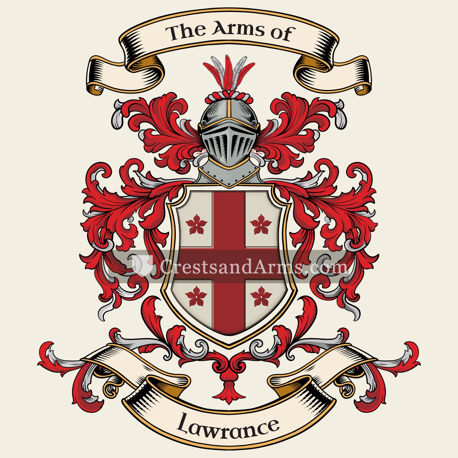 The Lawrance coat of arms, drawn from the recorded blazon
