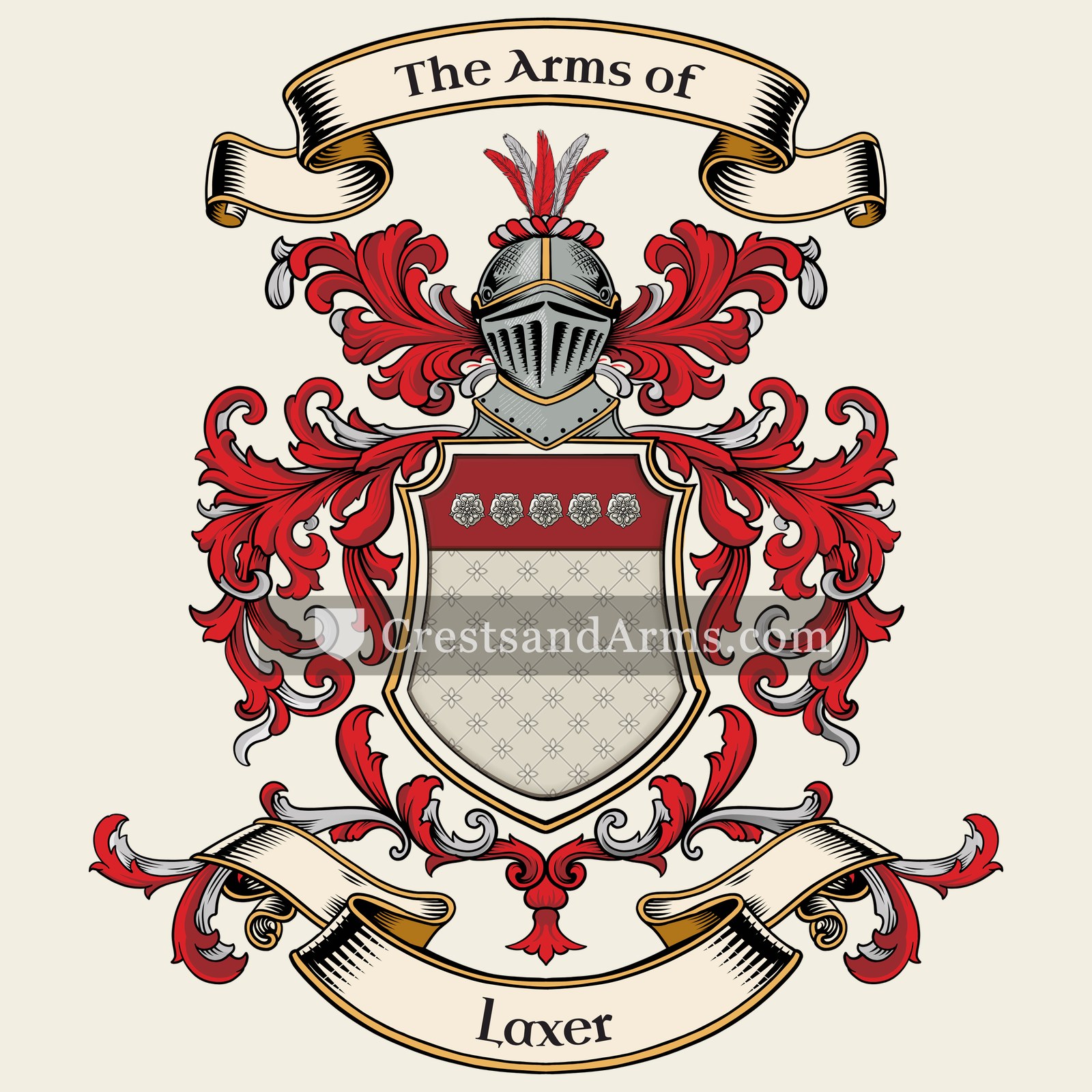 The Laxer coat of arms, drawn from the recorded blazon