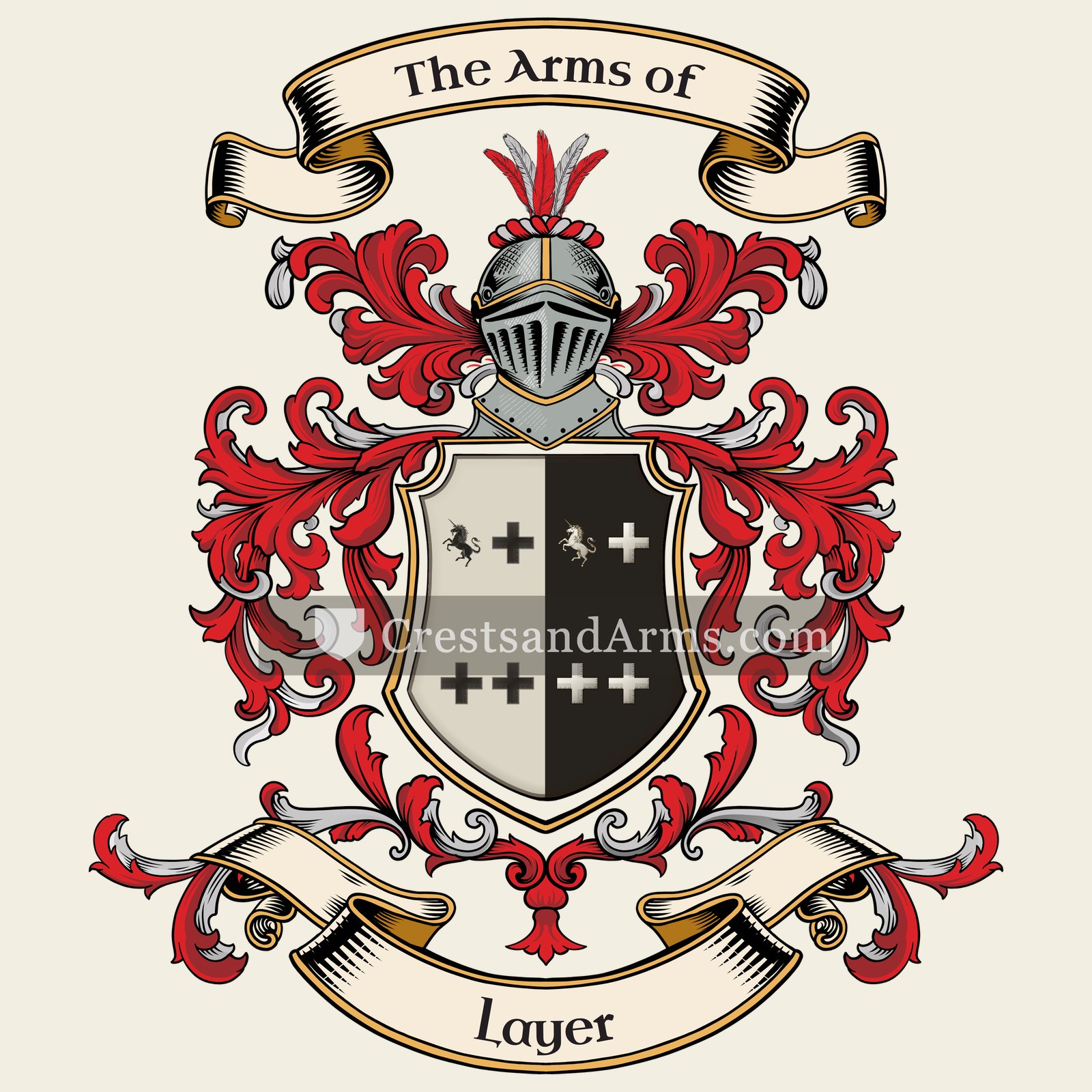 The Layer coat of arms, drawn from the recorded blazon