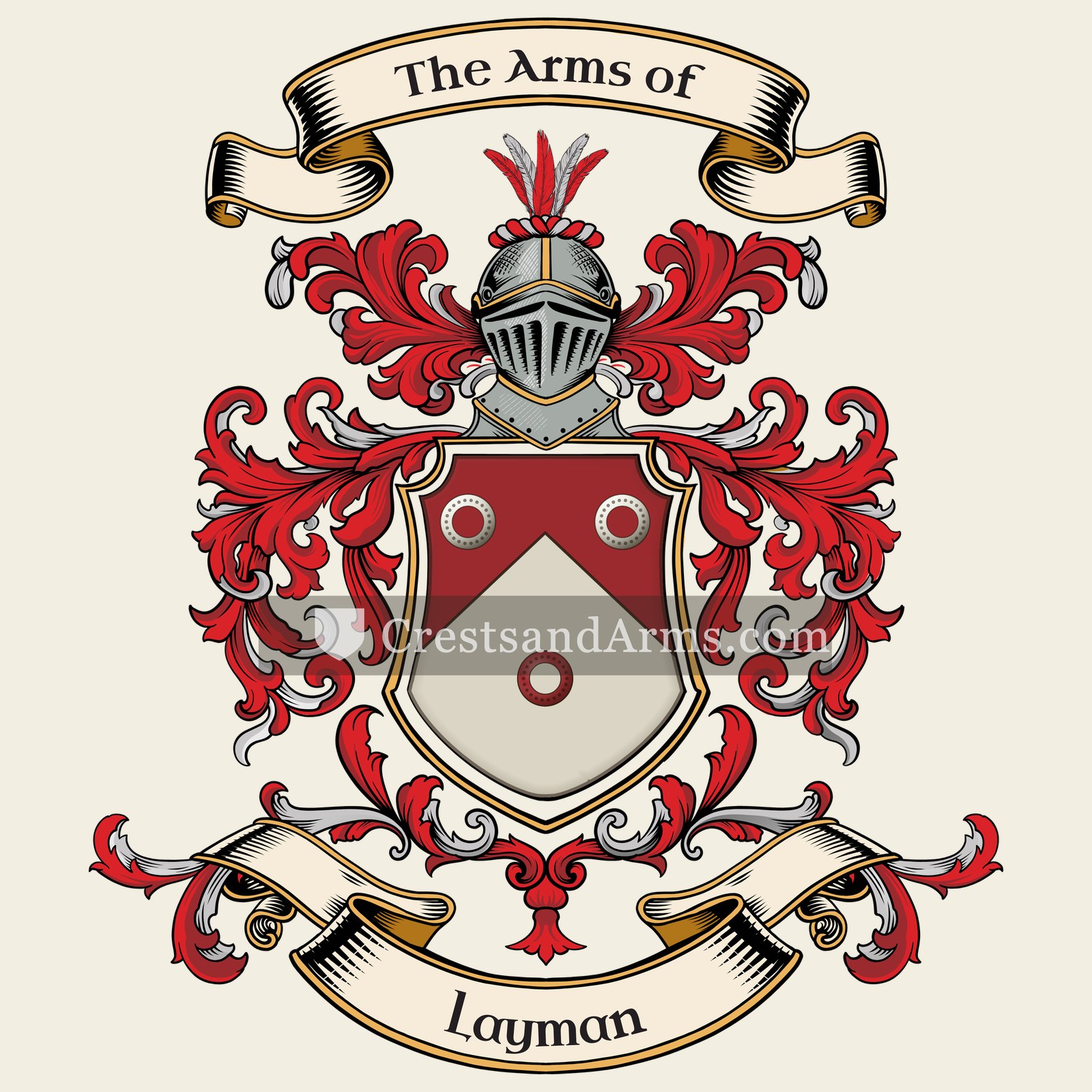 The Layman coat of arms, drawn from the recorded blazon