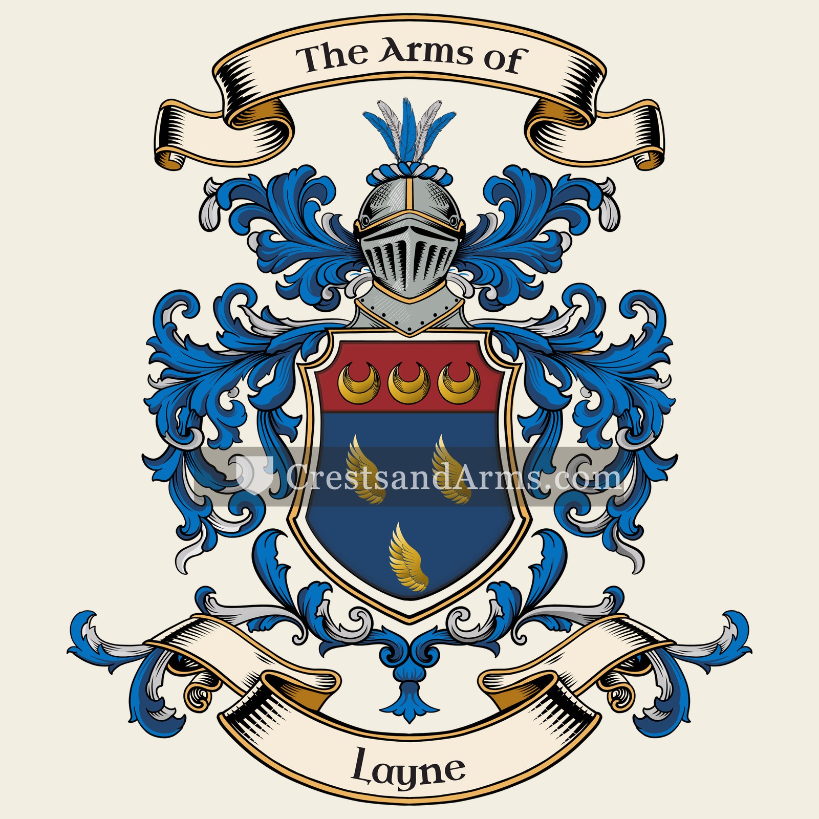 The Layne coat of arms, drawn from the recorded blazon