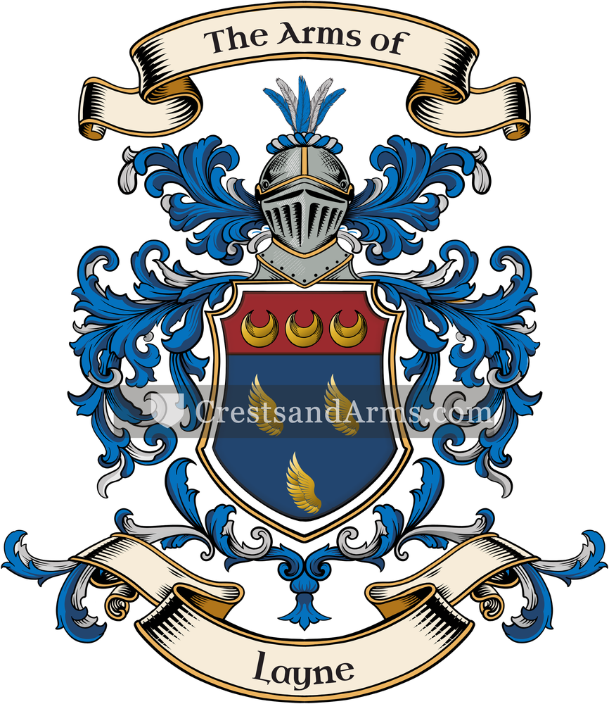 The Layne coat of arms, drawn from the recorded blazon