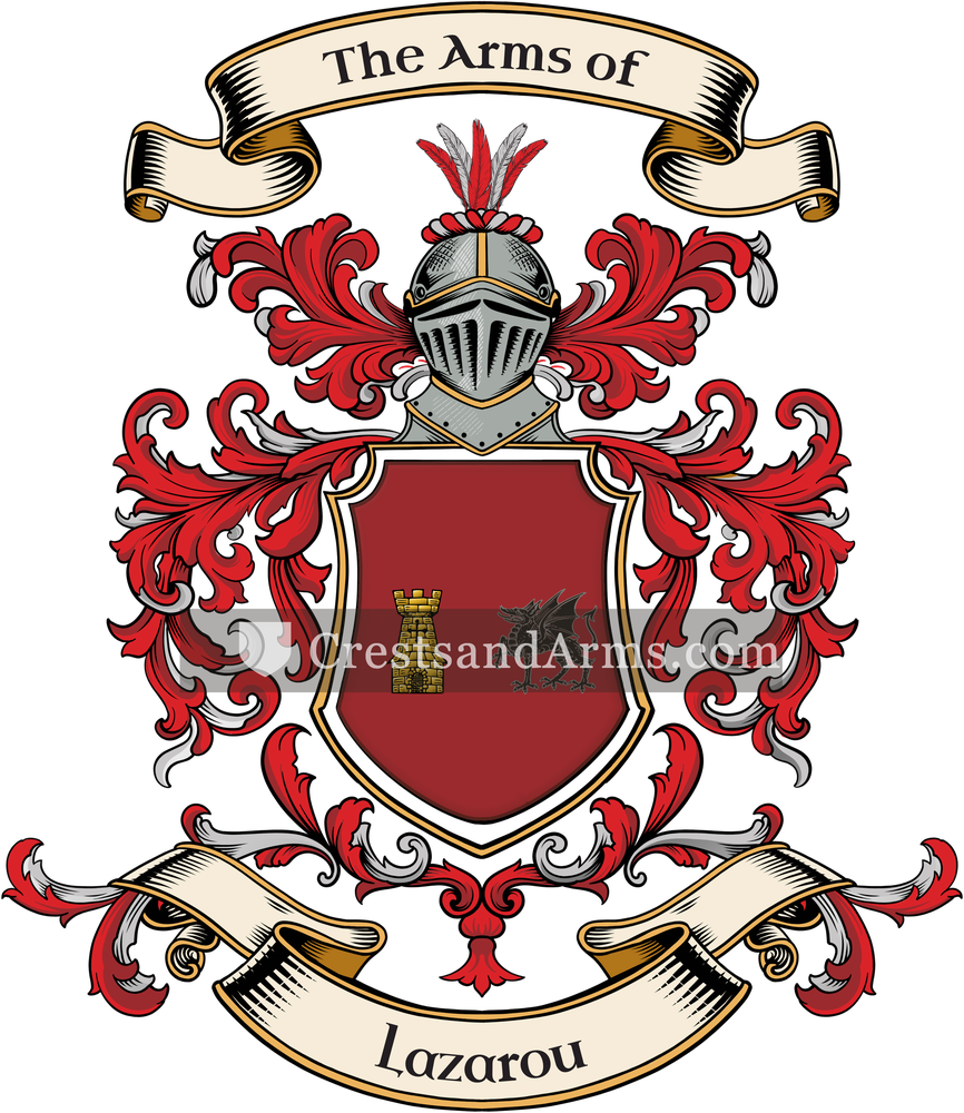 The Lazarou coat of arms, drawn from the recorded blazon