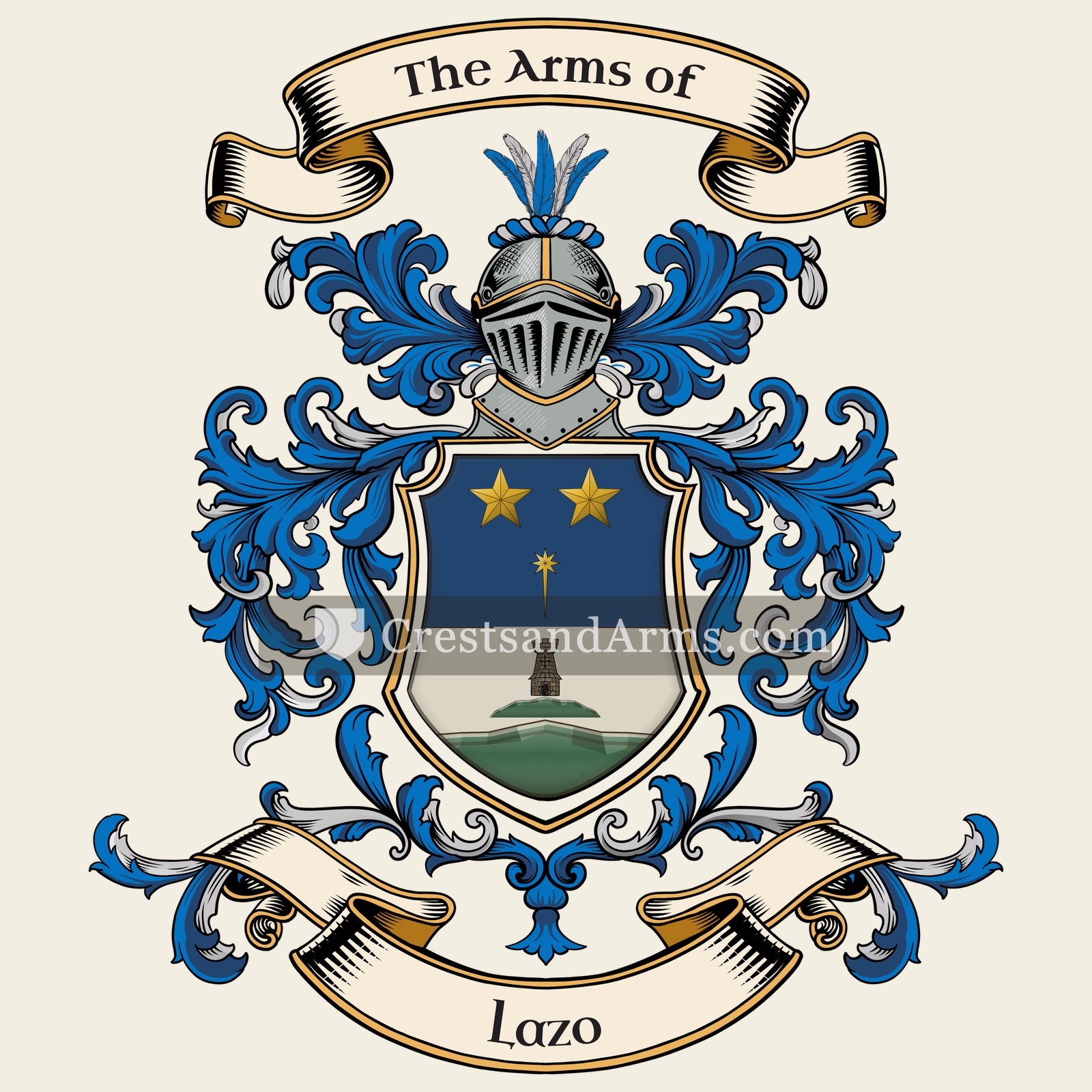 The Lazo coat of arms, drawn from the recorded blazon