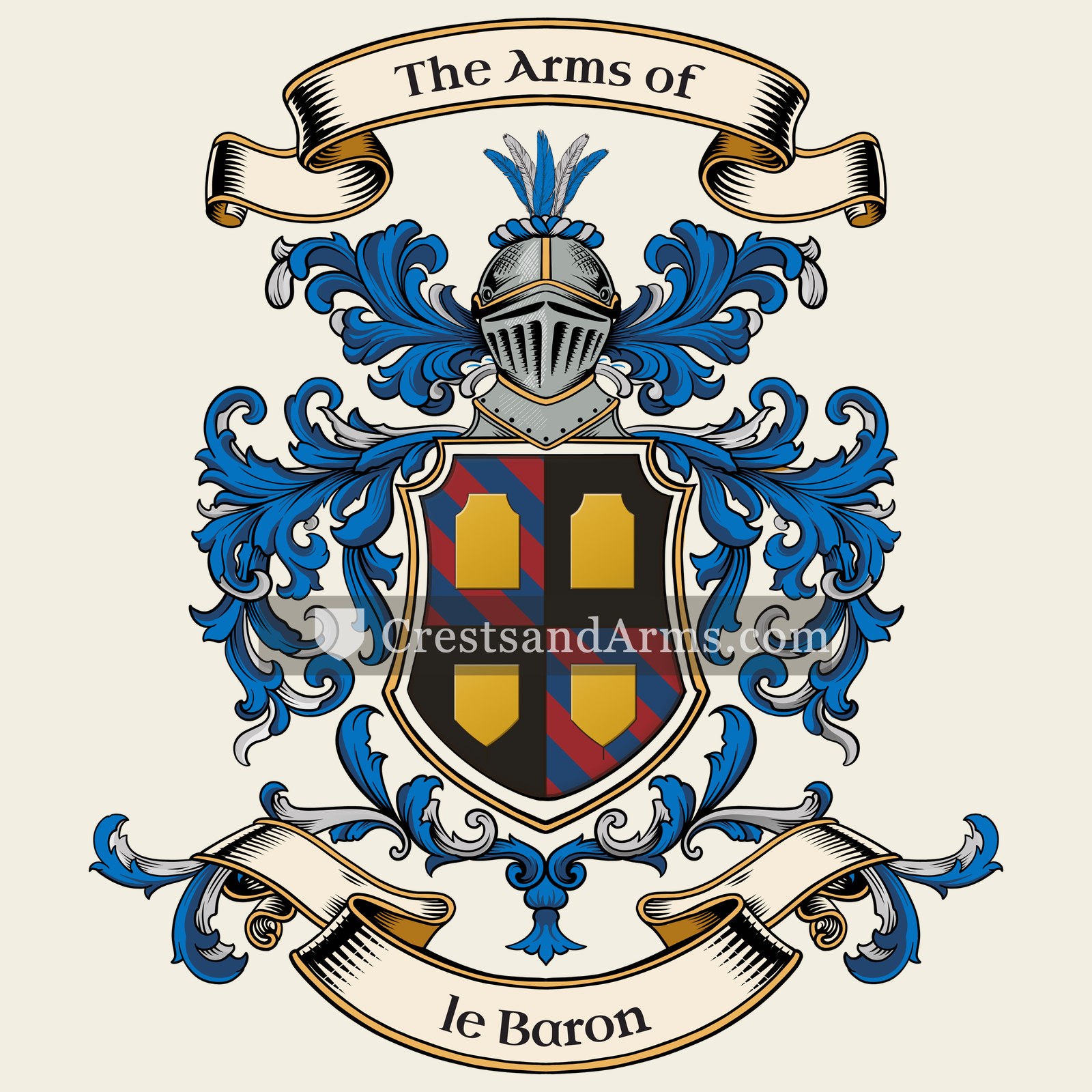 The le Baron coat of arms, drawn from the recorded blazon