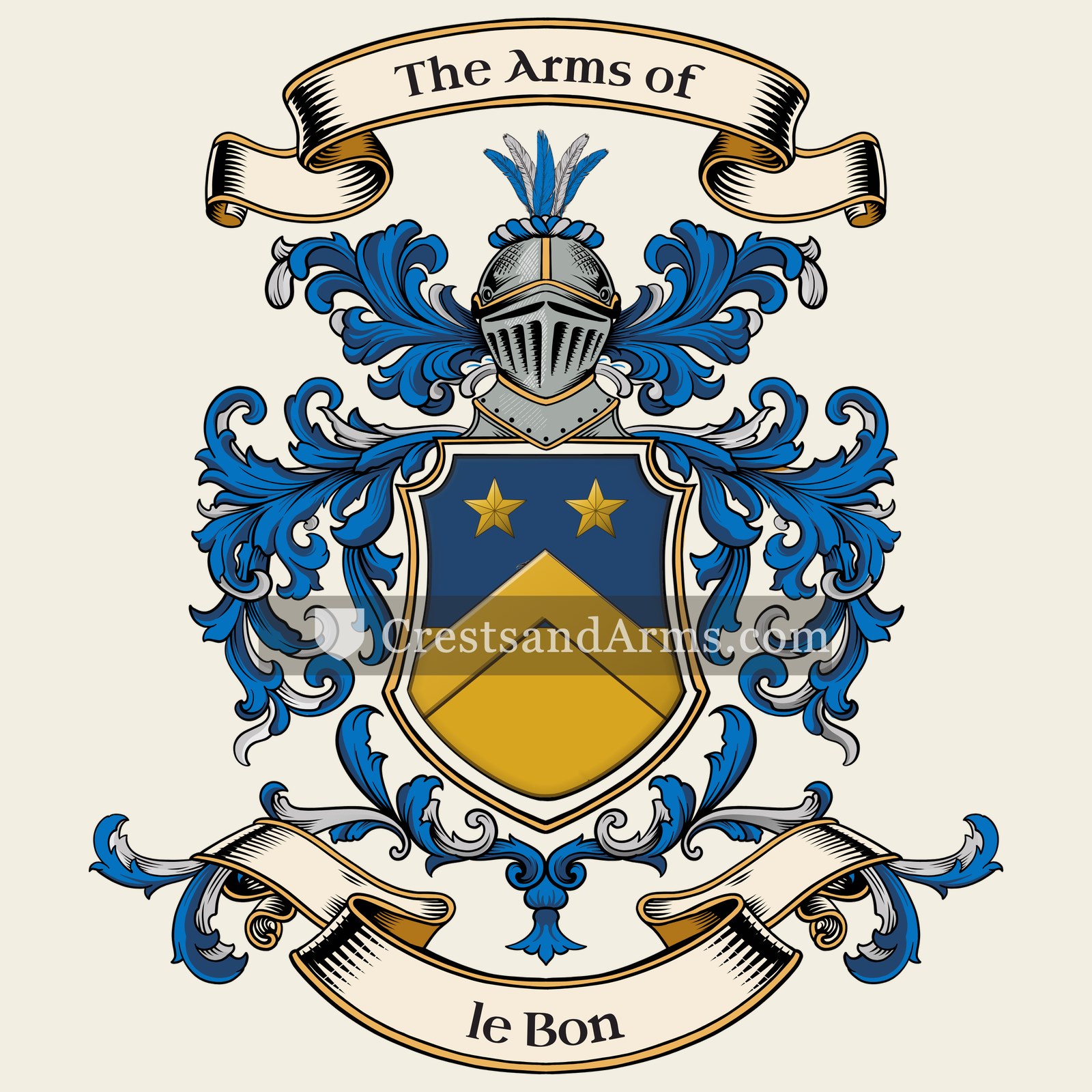 The le Bon coat of arms, drawn from the recorded blazon