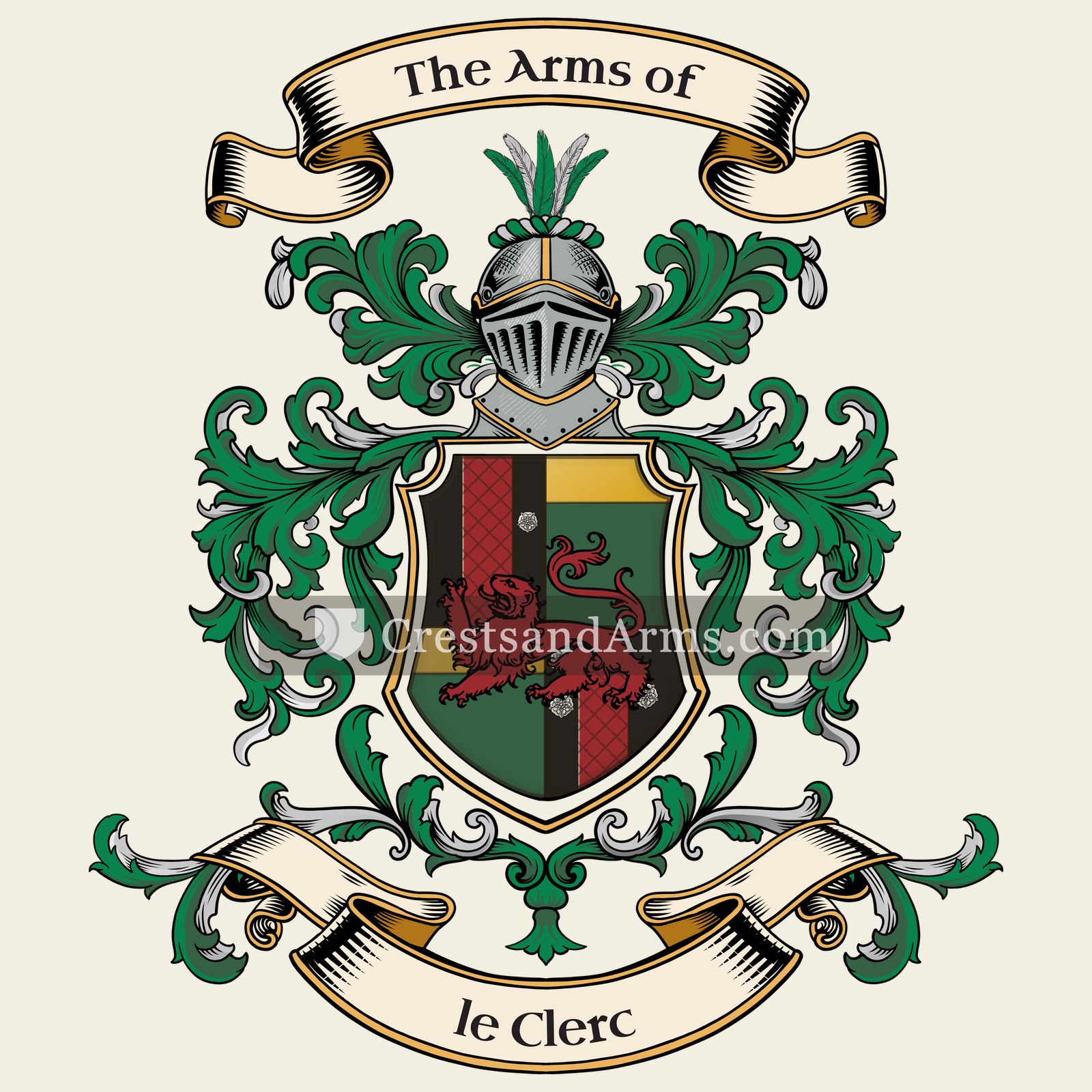 The le Clerc coat of arms, drawn from the recorded blazon