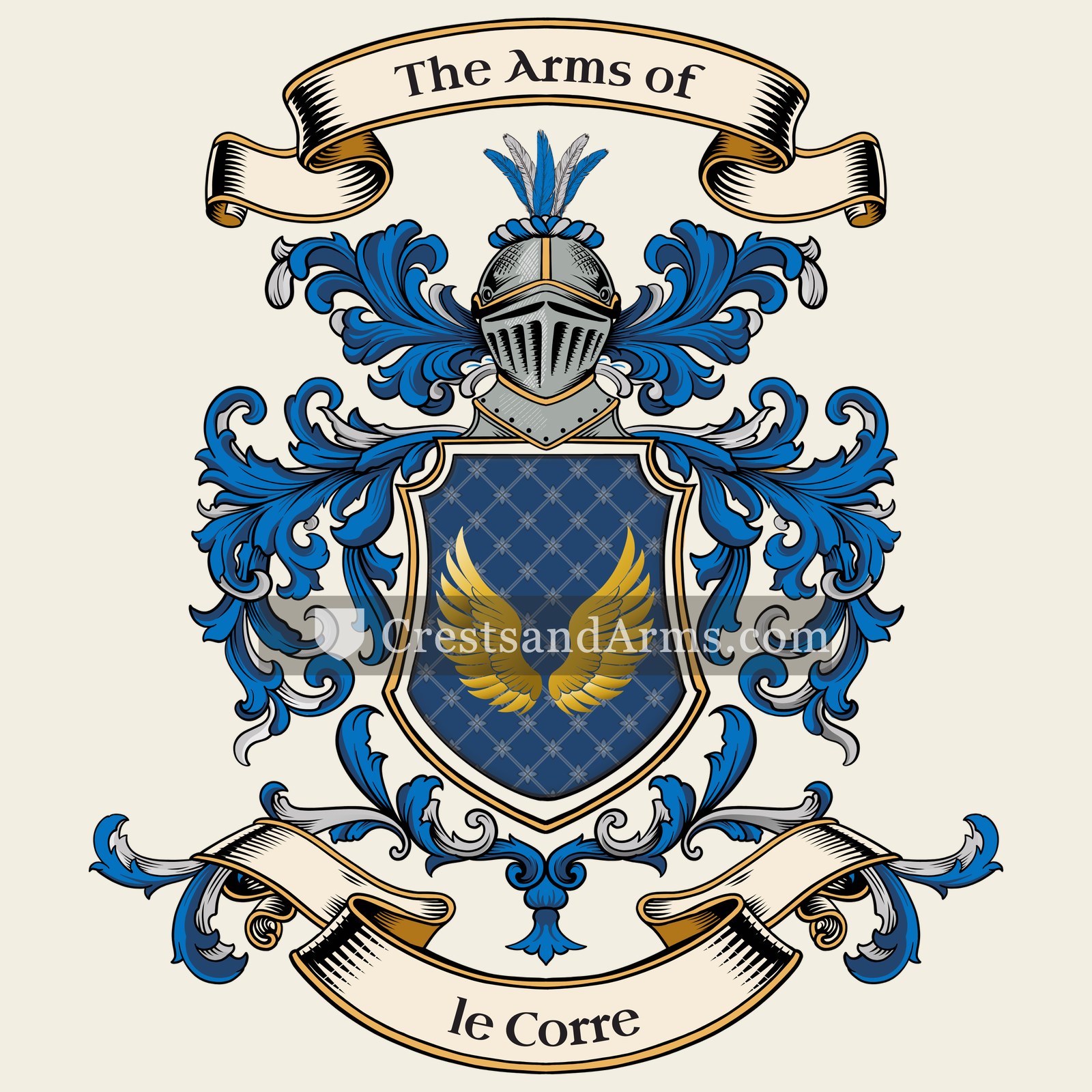 The le Corre coat of arms, drawn from the recorded blazon