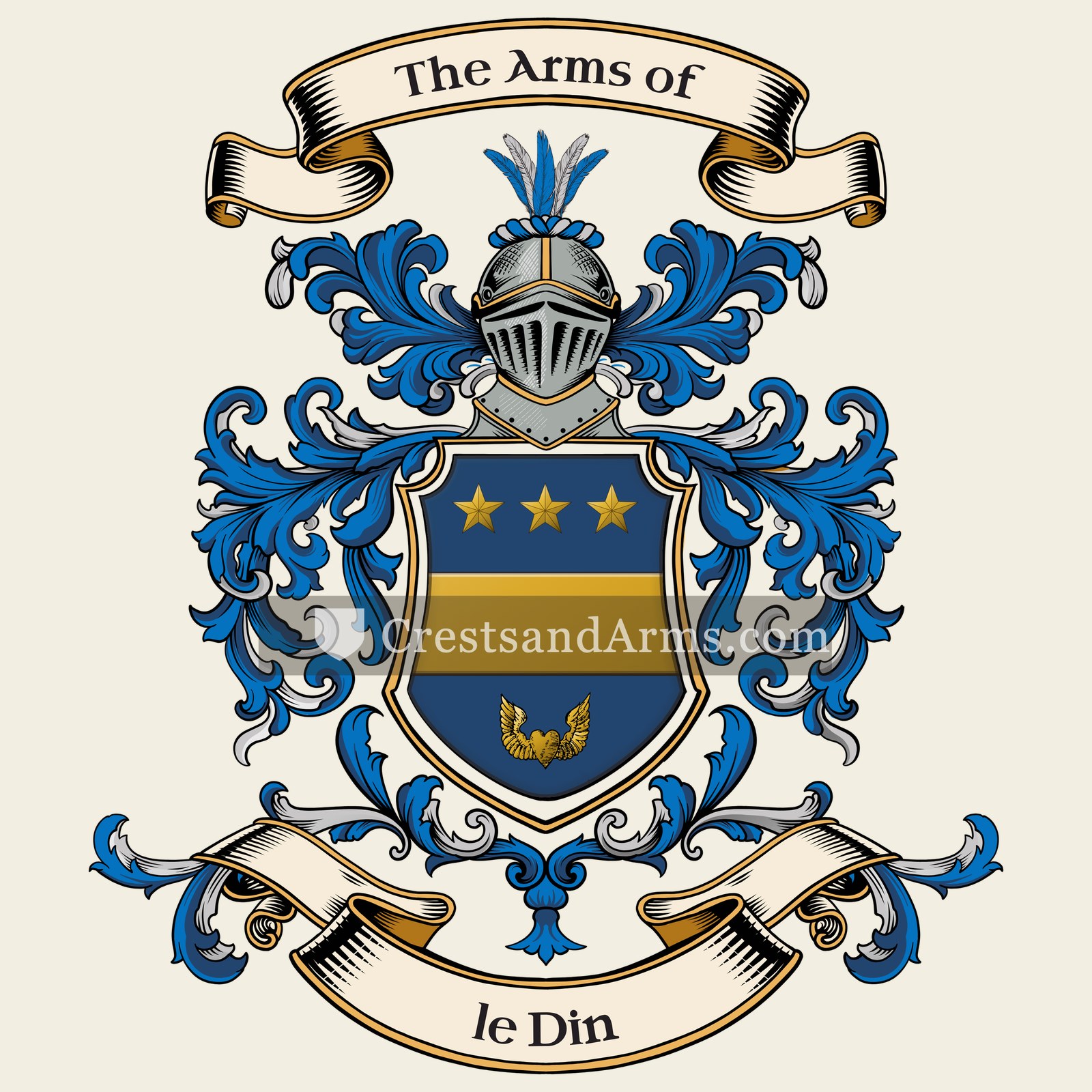 The le Din coat of arms, drawn from the recorded blazon