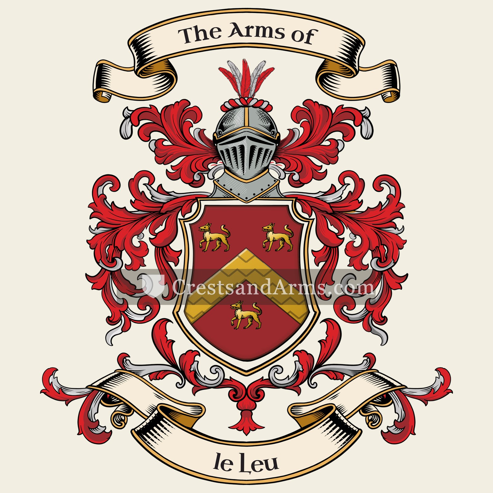 The le Leu coat of arms, drawn from the recorded blazon