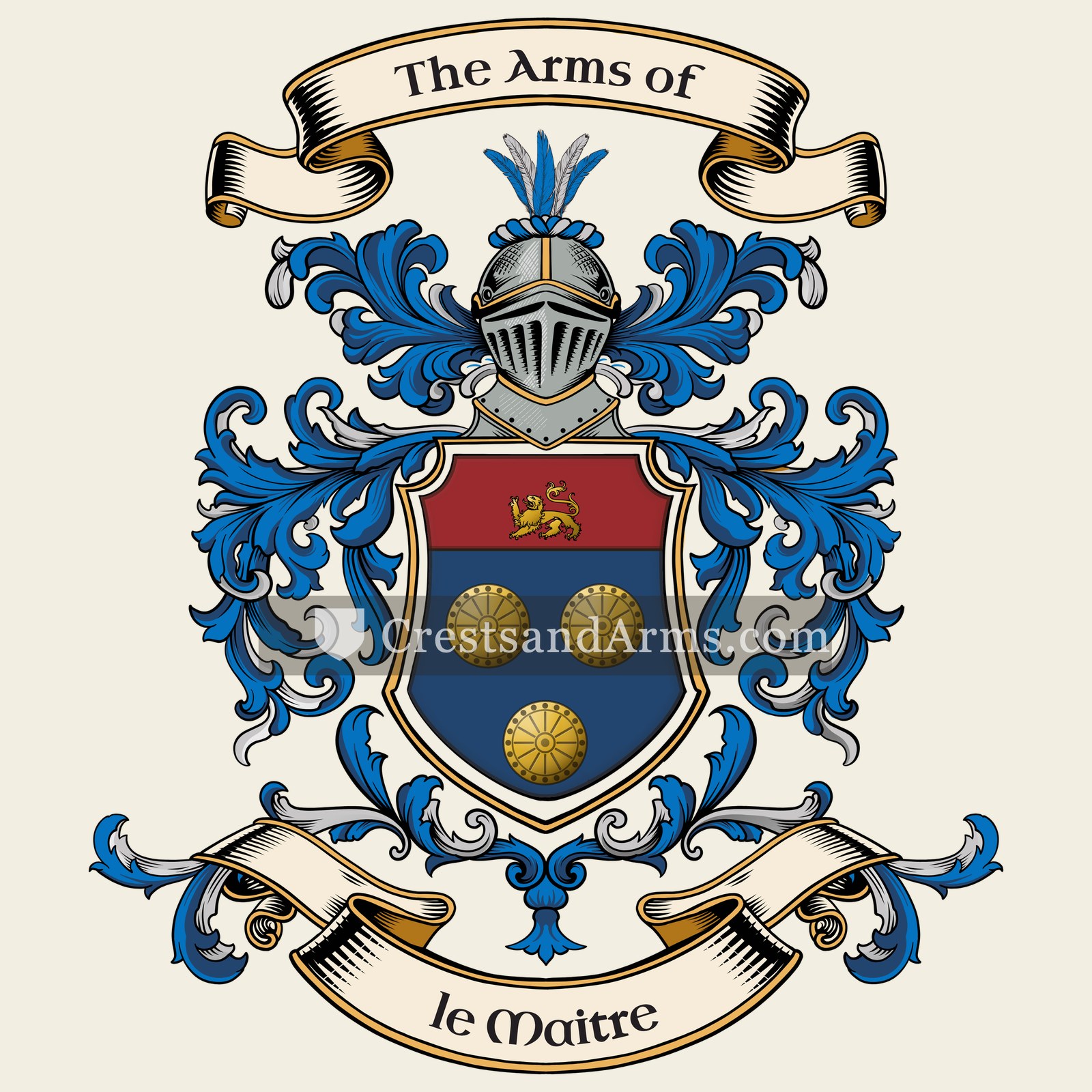 The le Maitre coat of arms, drawn from the recorded blazon