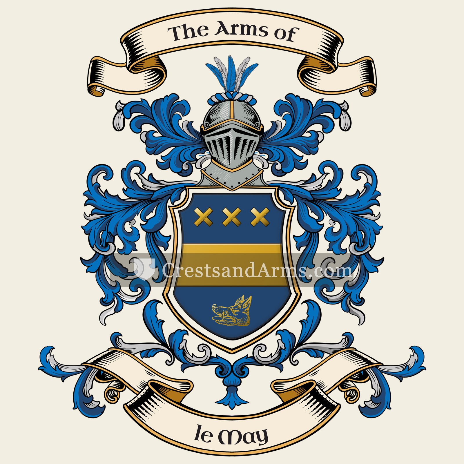 The le May coat of arms, drawn from the recorded blazon